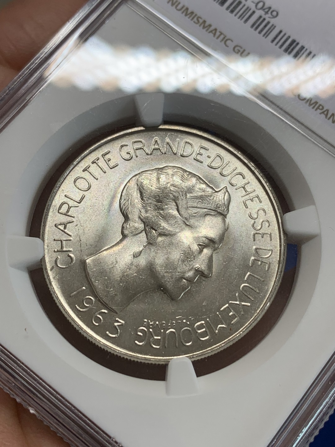 《竞宝斋》三少爷老婆本专场-第156场 (全场包邮) NGC MS63 卢森堡1963年七任大公夏洛特夫人头像100法郎银币