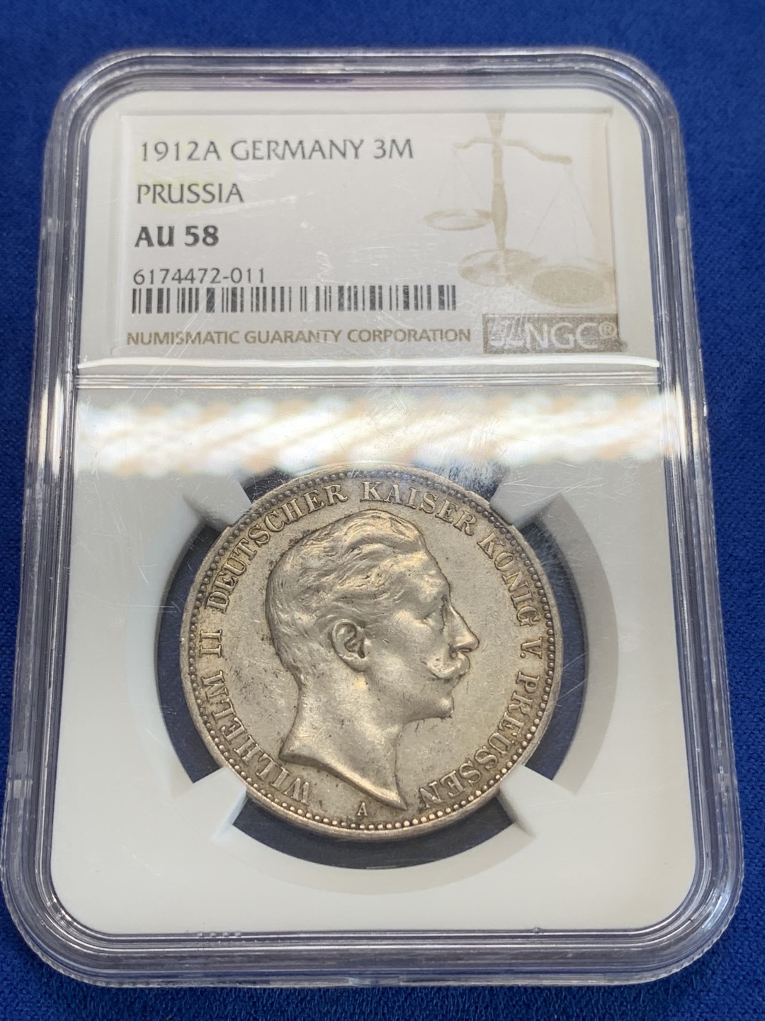 《竞宝斋》三少爷老婆本专场-第156场 (全场包邮) NGC AU58 德国1912年威廉二世国王头像3马克银币