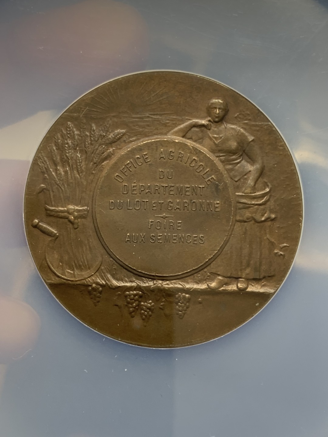 《竞宝斋》三少爷老婆本专场-第156场 (全场包邮) NGC MS62BN 法国加仑河农业部办公室大铜章，NGC加大盒