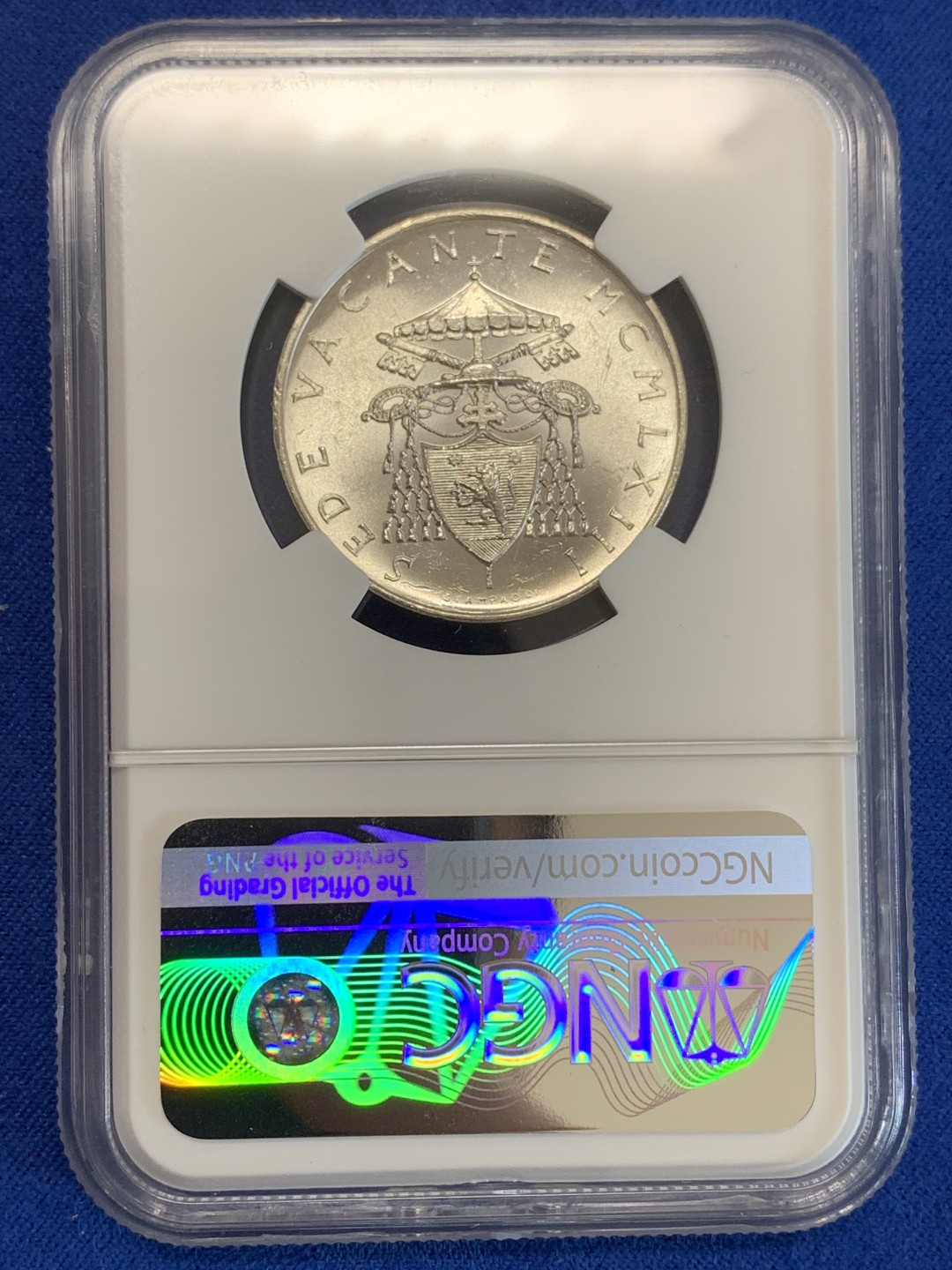 《竞宝斋》三少爷老婆本专场-第156场 (全场包邮) NGC MS63 梵蒂冈1963年教皇缺位500里拉银币