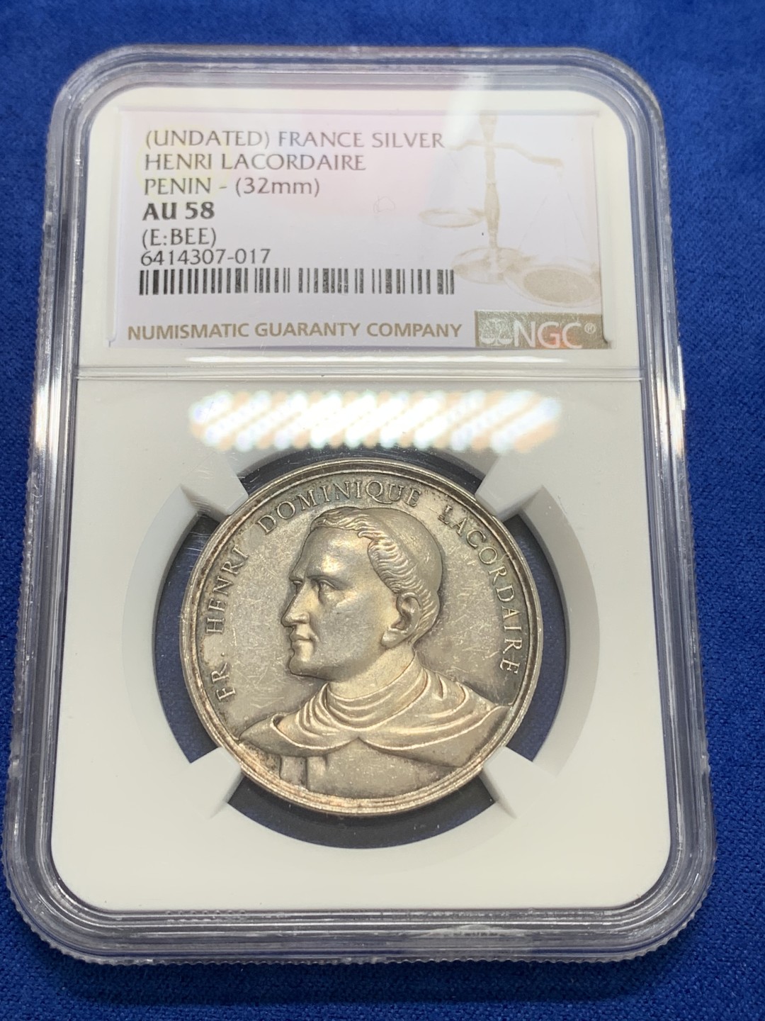 《竞宝斋》三少爷老婆本专场-第156场 (全场包邮) NGC AU58 法国19世纪亨利▪拉科代尔纪念银章