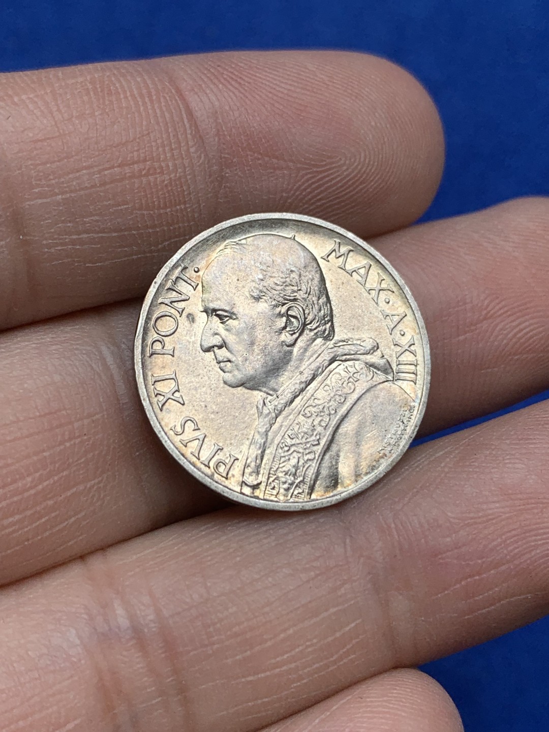 《竞宝斋》三少爷老婆本专场-第156场 (全场包邮) 梵蒂冈1934年5里拉银币，月牙彩包浆