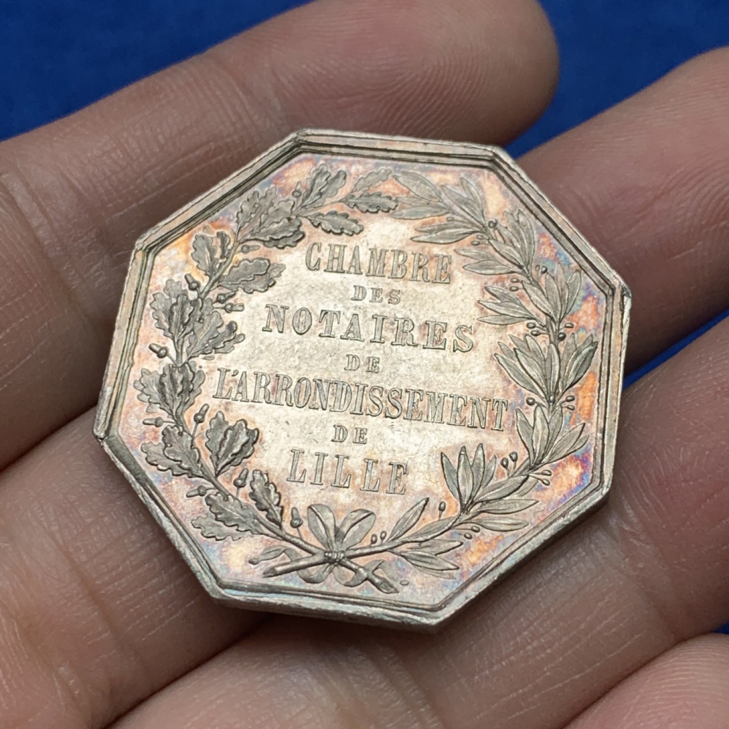 《竞宝斋》三少爷老婆本专场-第156场 (全场包邮) 法国1849年公平女神八角代用银币，蜜蜂+ARGENT边铭，对边直径34.5mm，重量18.16g。可评级好品相