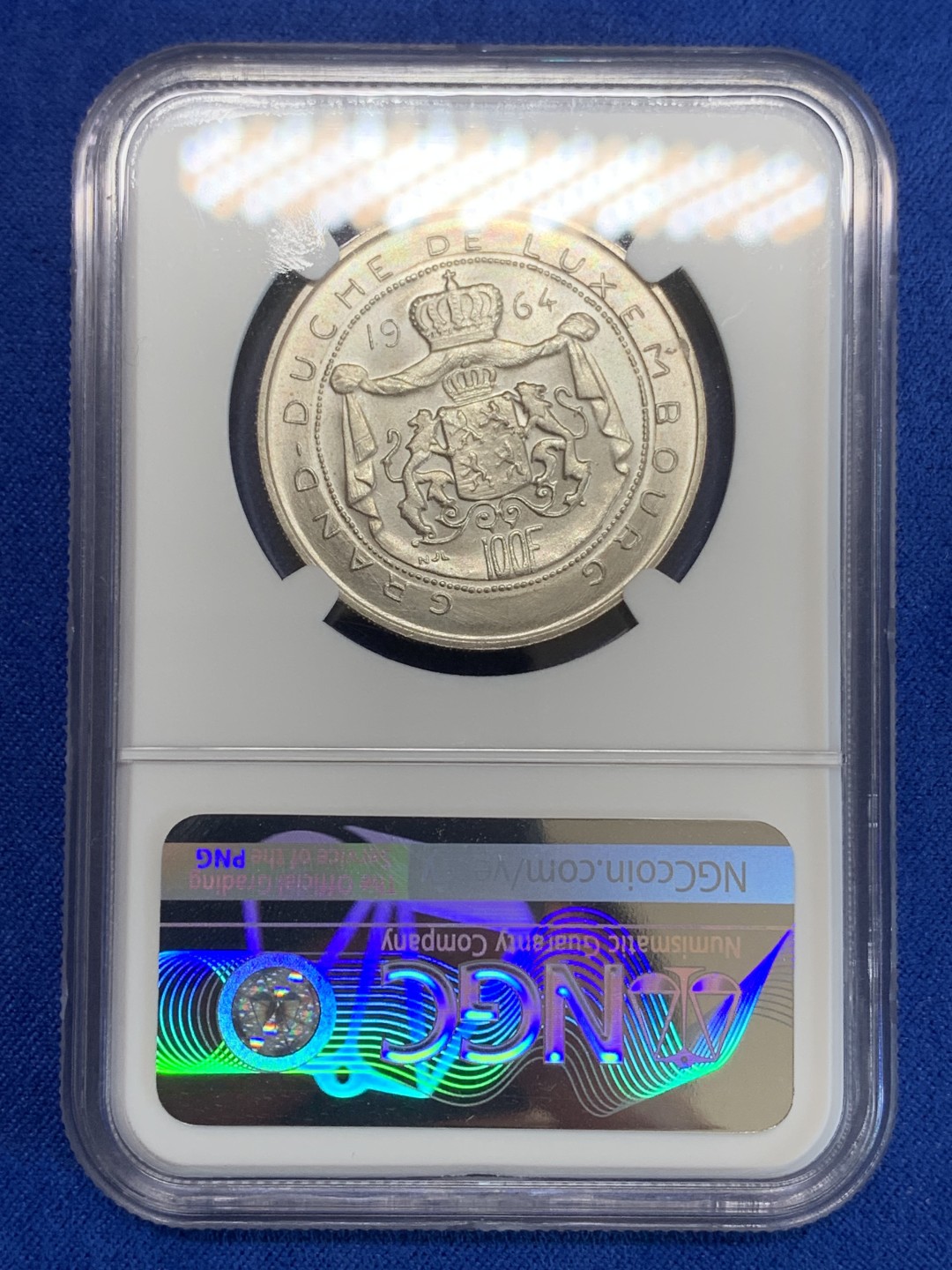 《竞宝斋》三少爷老婆本专场-第156场 (全场包邮) NGC MS64 卢森堡1964年100法郎银币
