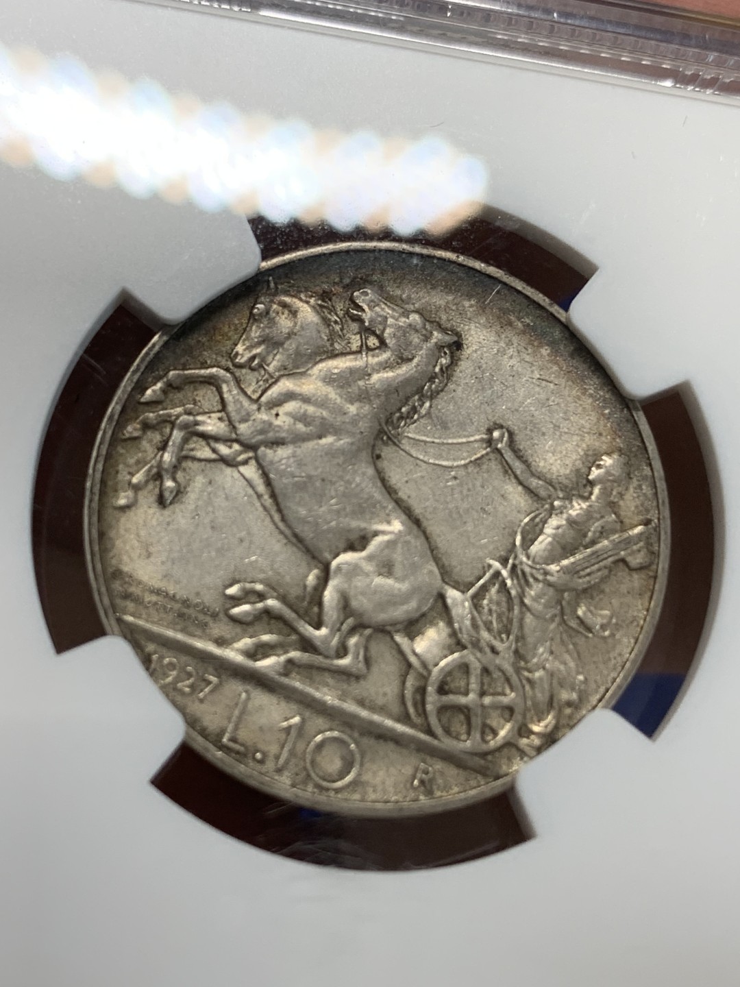 《竞宝斋》三少爷老婆本专场-第156场 (全场包邮) NGC MS62 意大利1927年马车10里拉银币