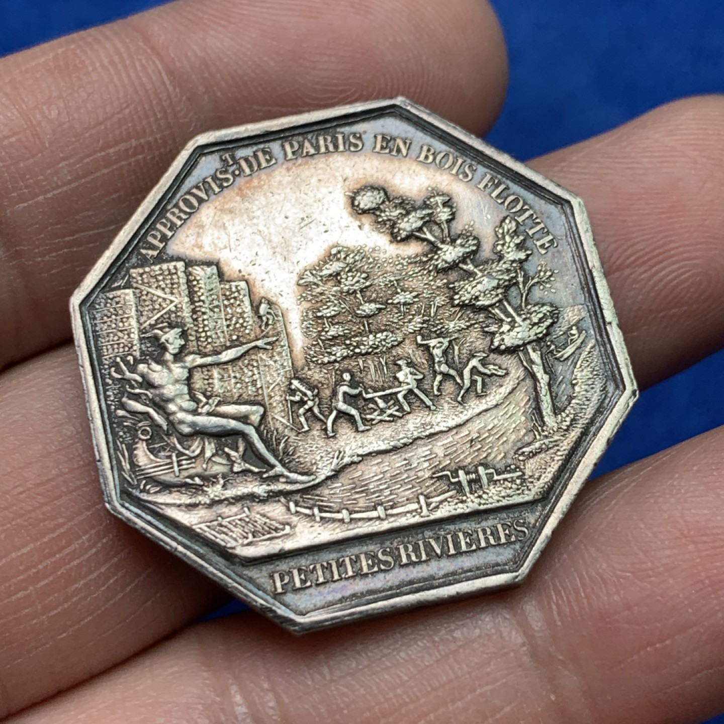 《竞宝斋》三少爷老婆本专场-第156场 (全场包邮) 法国19世纪少见品种八角代用银币，油灯边铭，对边直径33.5mm，重量17.07g