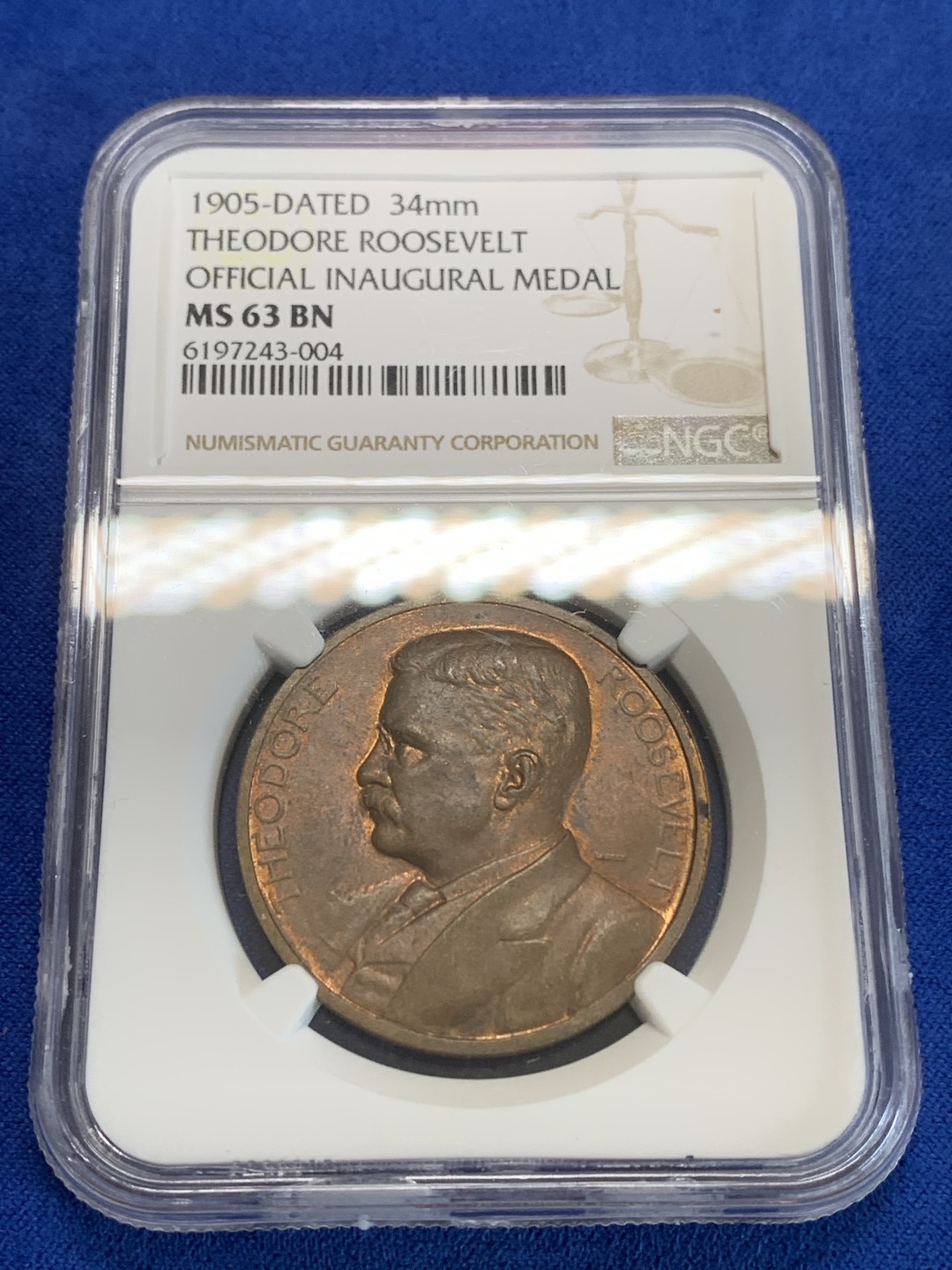 《竞宝斋》三少爷老婆本专场-第156场 (全场包邮) NGC MS63BN 美国1905年西奥多·罗斯福官方就职铜奖章