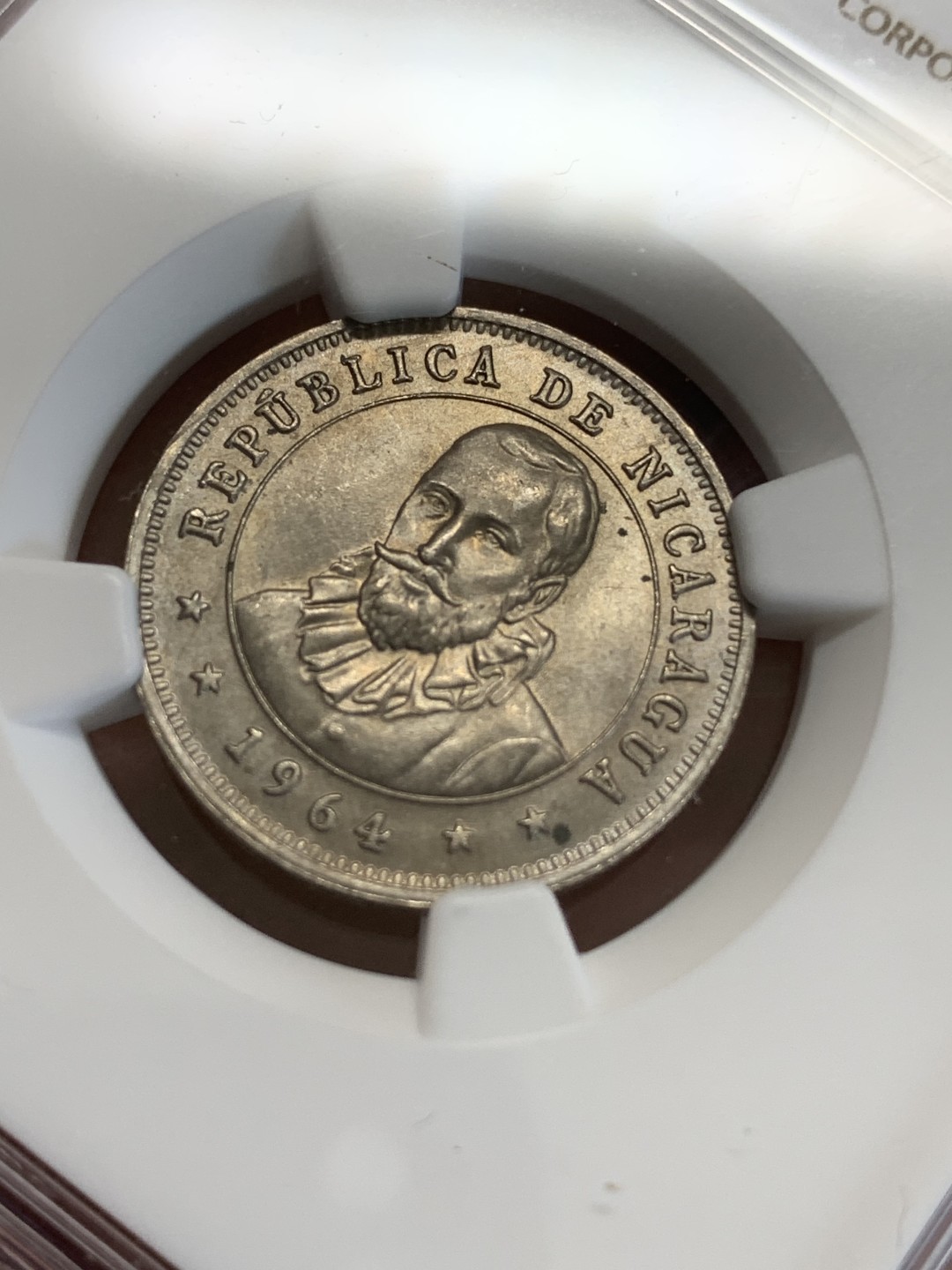 《竞宝斋》三少爷老婆本专场-第156场 (全场包邮) NGC MS64 尼加拉瓜1964年25分镍币