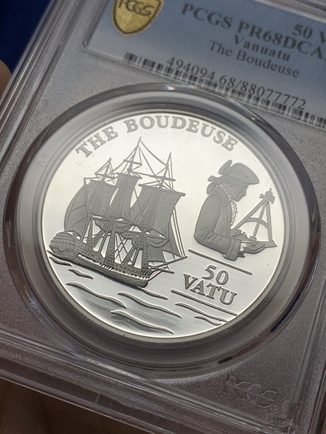 《竞宝斋》三少爷老婆本专场-第156场 (全场包邮) PCGS金盾 PR68DCAM 瓦努阿图1993年50瓦图精制大银币