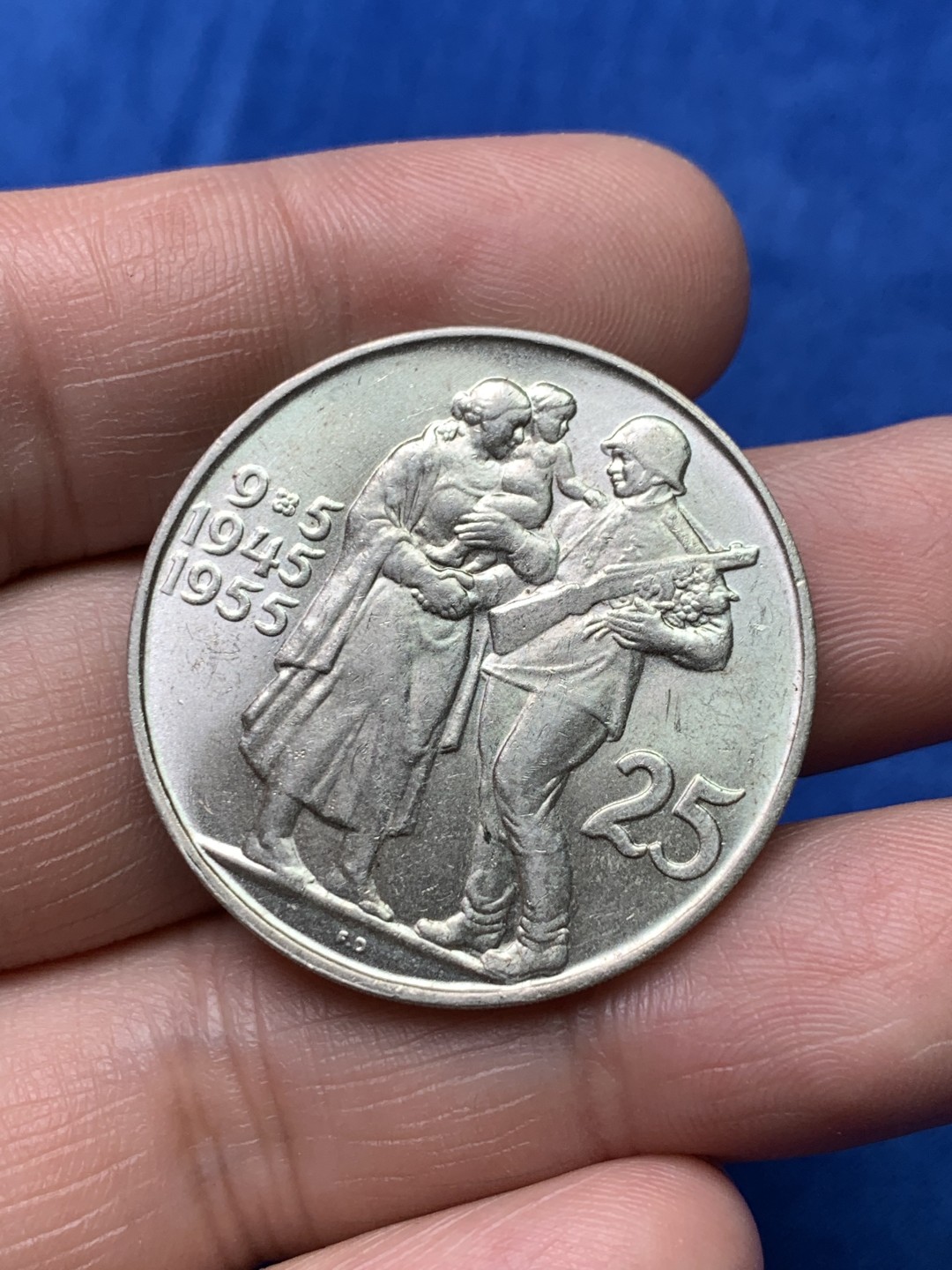 《竞宝斋》三少爷老婆本专场-第156场 (全场包邮) 捷克斯洛伐克1954、1955年25克朗银币一对，原光可评级好品相。500银，直径34mm，重量16g