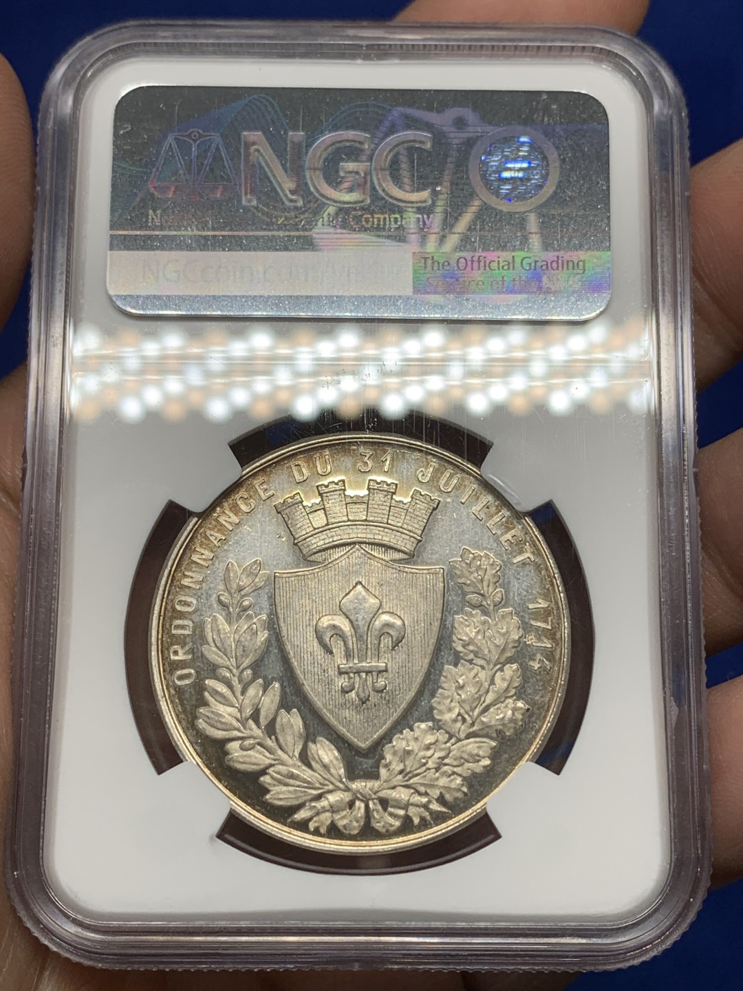 《竞宝斋》三少爷老婆本专场-第156场 (全场包邮) NGC MS64 法国1714年里尔商会银章