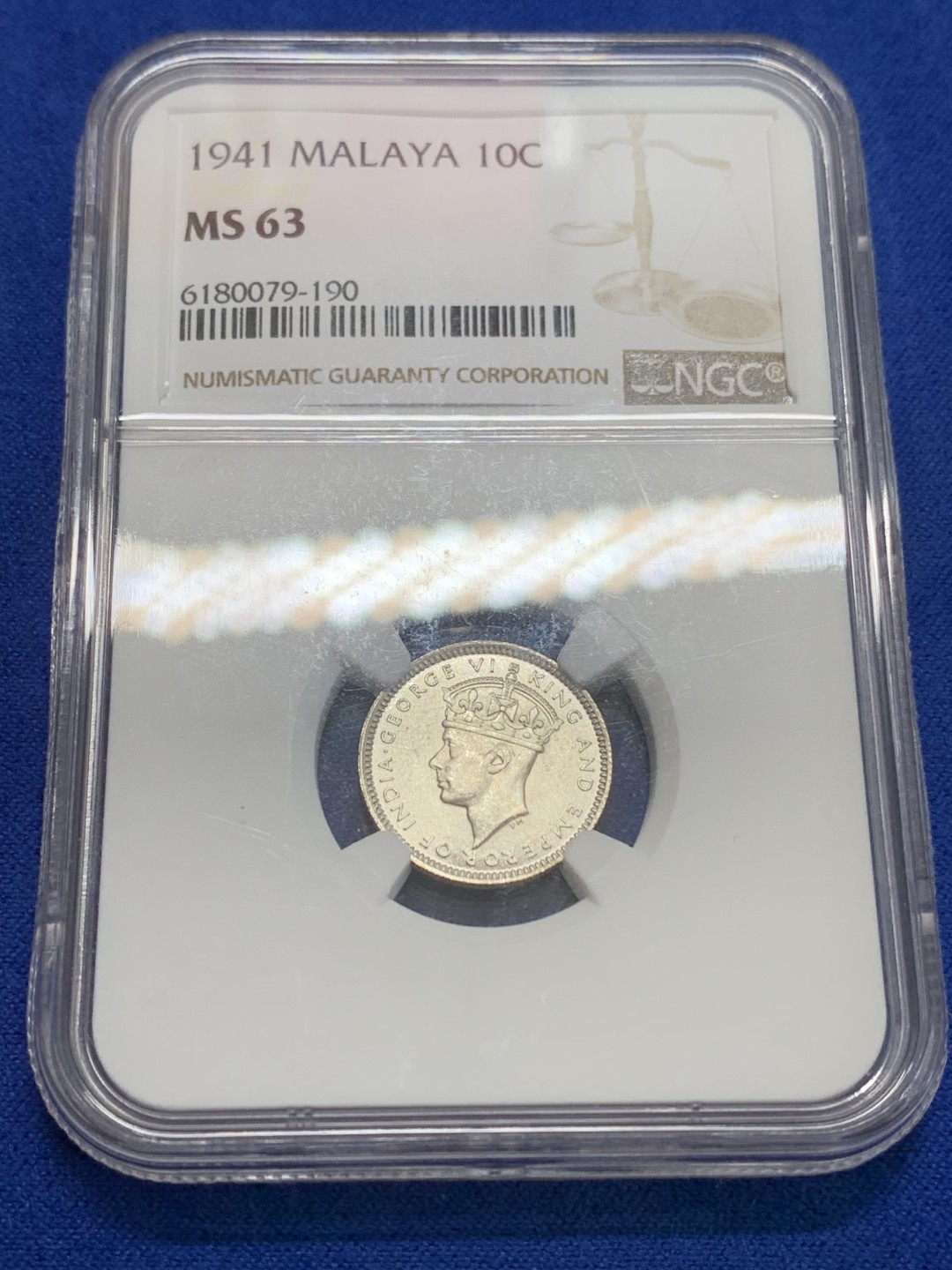 《竞宝斋》三少爷老婆本专场-第156场 (全场包邮) NGC MS63 英属马来亚1941年乔治六世国王头像10分银币