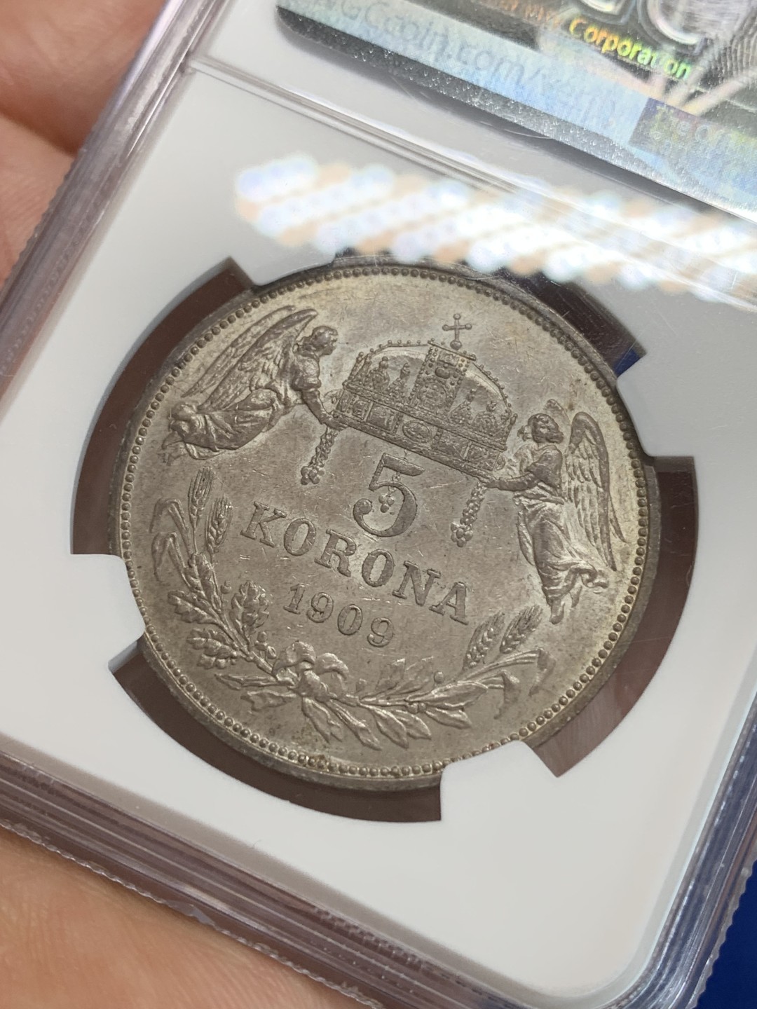 《竞宝斋》三少爷老婆本专场-第156场 (全场包邮) NGC MS61 匈牙利1909年双天使5克朗大银币