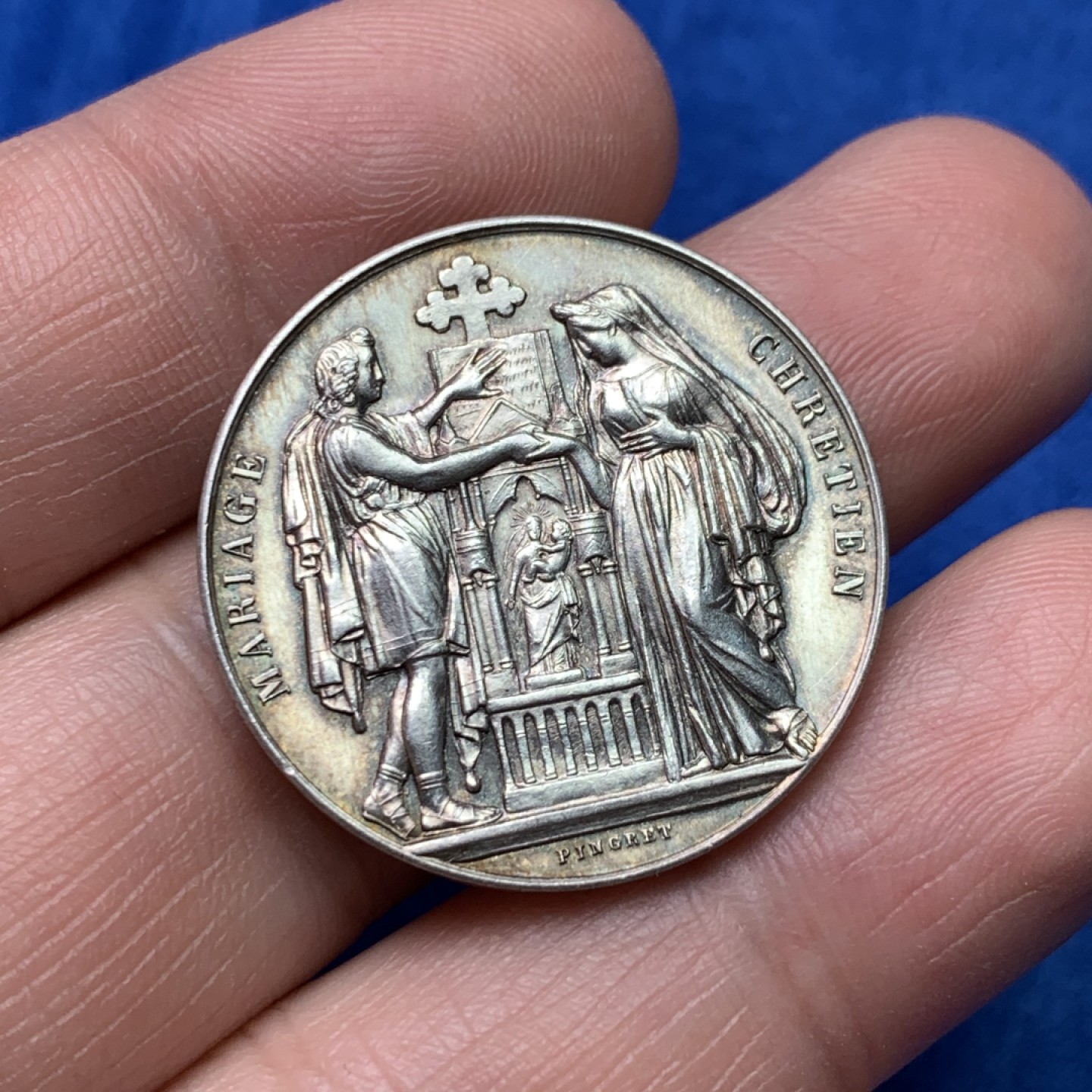 《竞宝斋》三少爷老婆本专场-第156场 (全场包邮) 法国结婚银章，丰饶角+ARGENT边铭，直径29mm，重量11.87g。UNC好品相