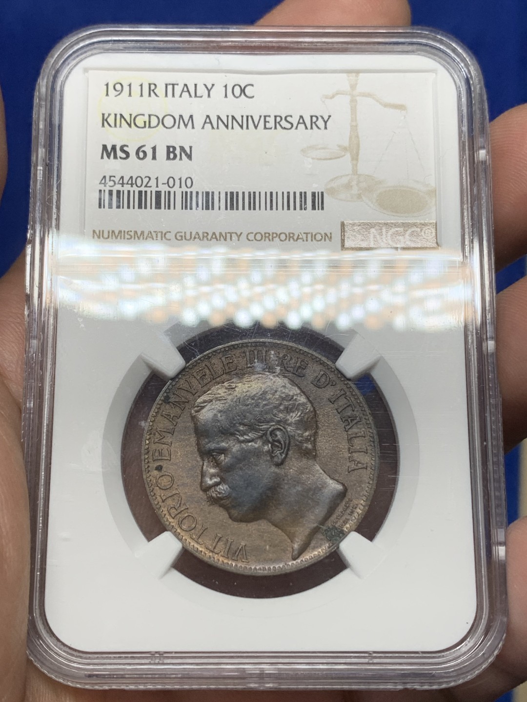 《竞宝斋》三少爷老婆本专场-第156场 (全场包邮) NGC MS61BN 意大利1911年建国50周年纪念铜币