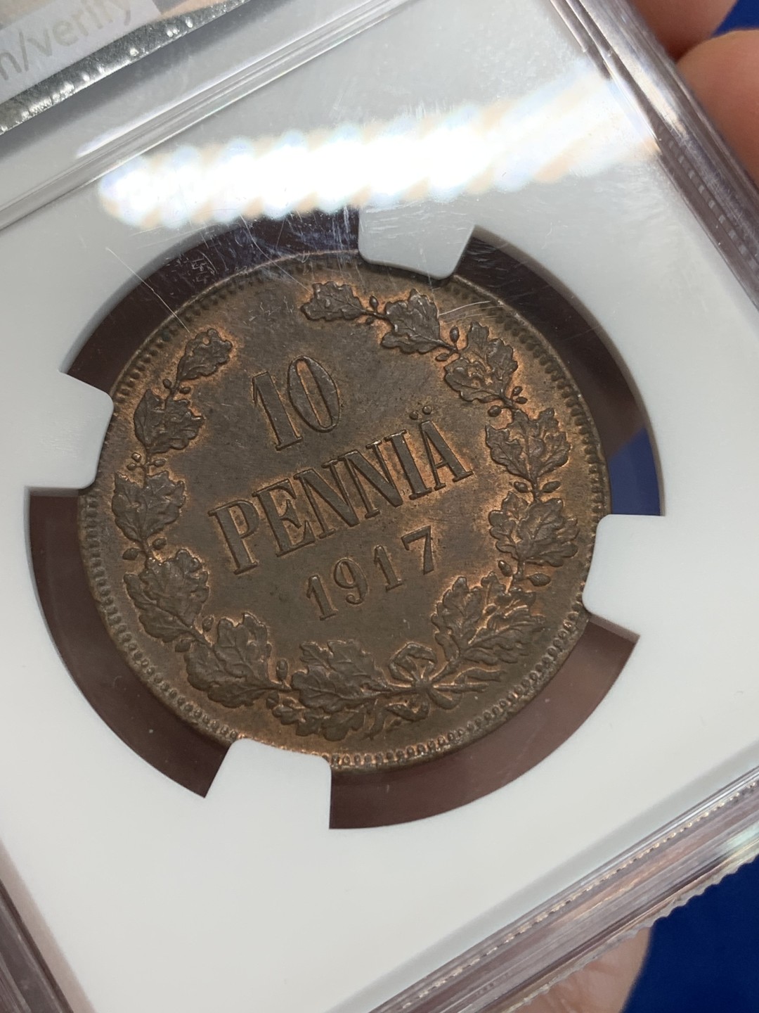 《竞宝斋》三少爷老婆本专场-第156场 (全场包邮) NGC MS64BN 俄占芬兰1917年克伦斯基临时政府无皇冠双头鹰10盆尼铜币，高分不易