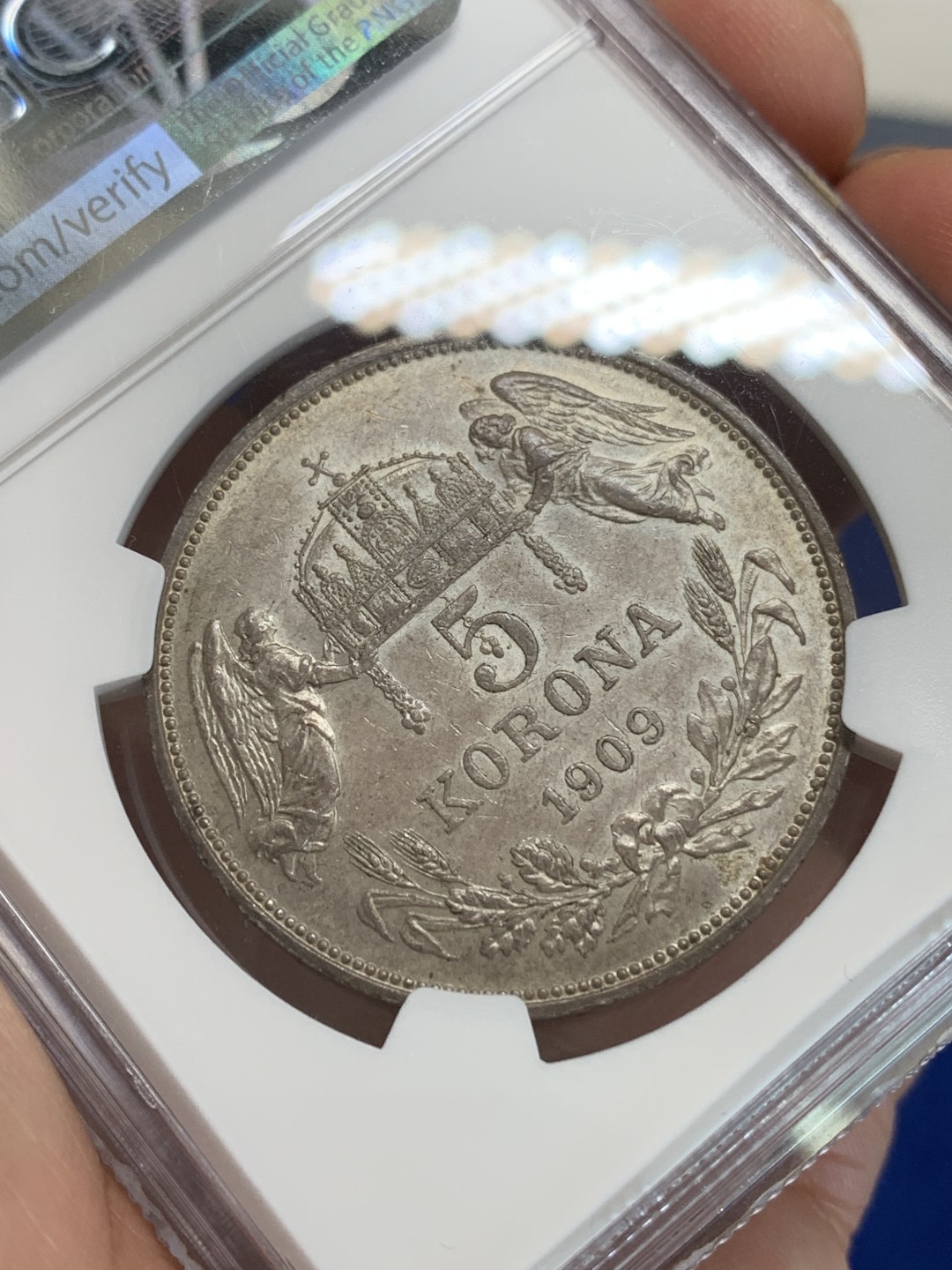 《竞宝斋》三少爷老婆本专场-第156场 (全场包邮) NGC MS61 匈牙利1909年双天使5克朗大银币