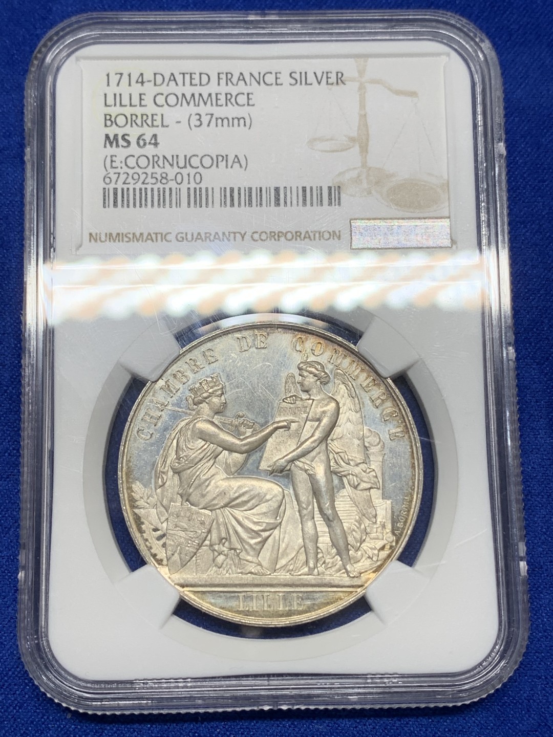《竞宝斋》三少爷老婆本专场-第156场 (全场包邮) NGC MS64 法国1714年里尔商会银章