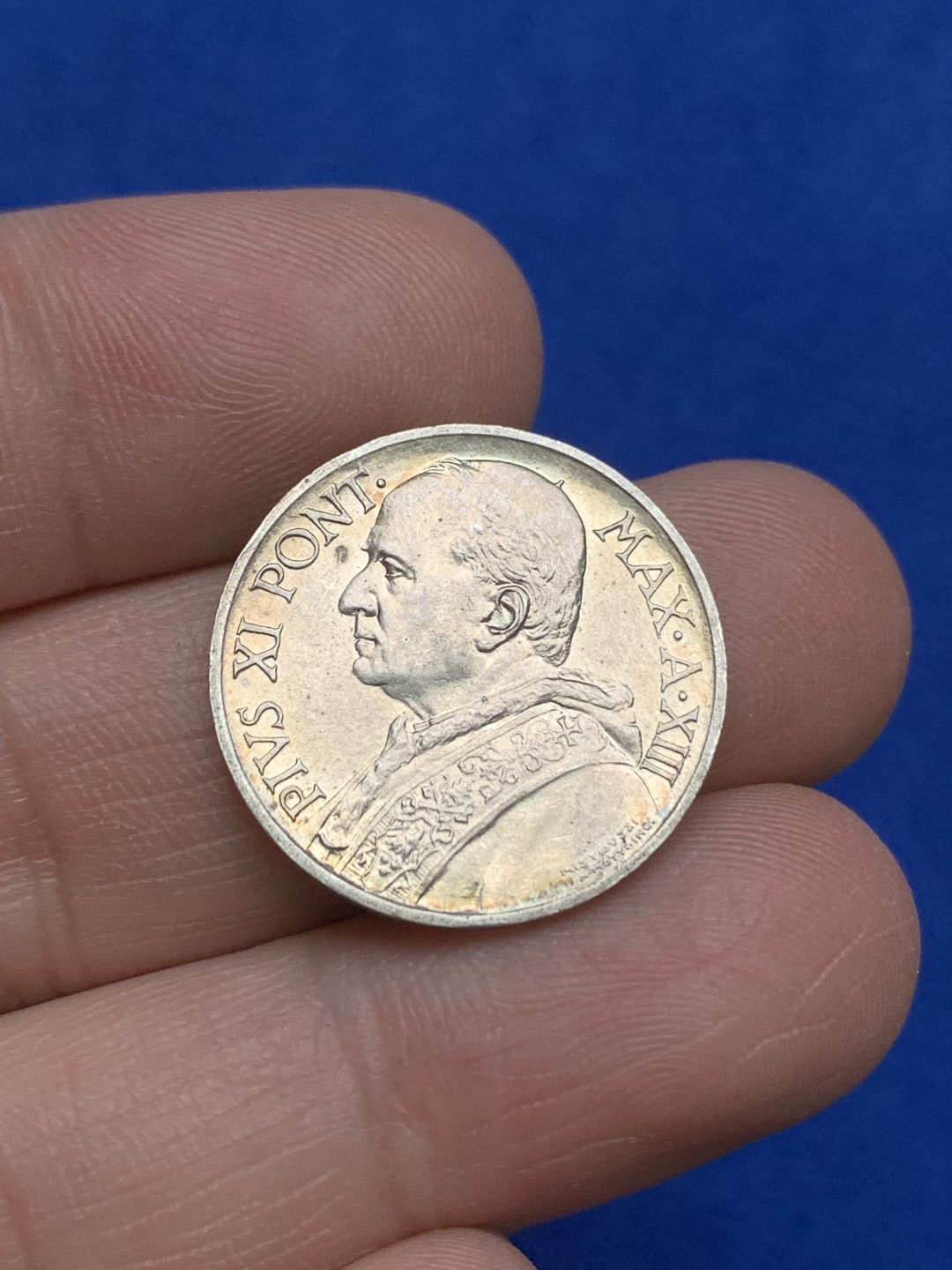 《竞宝斋》三少爷老婆本专场-第156场 (全场包邮) 梵蒂冈1934年5里拉银币，月牙彩包浆