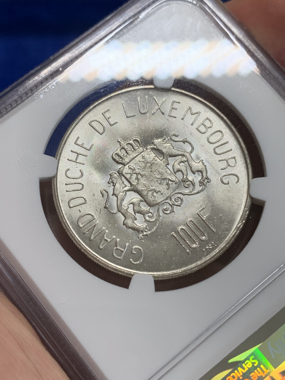 《竞宝斋》三少爷老婆本专场-第156场 (全场包邮) NGC MS63 卢森堡1963年七任大公夏洛特夫人头像100法郎银币