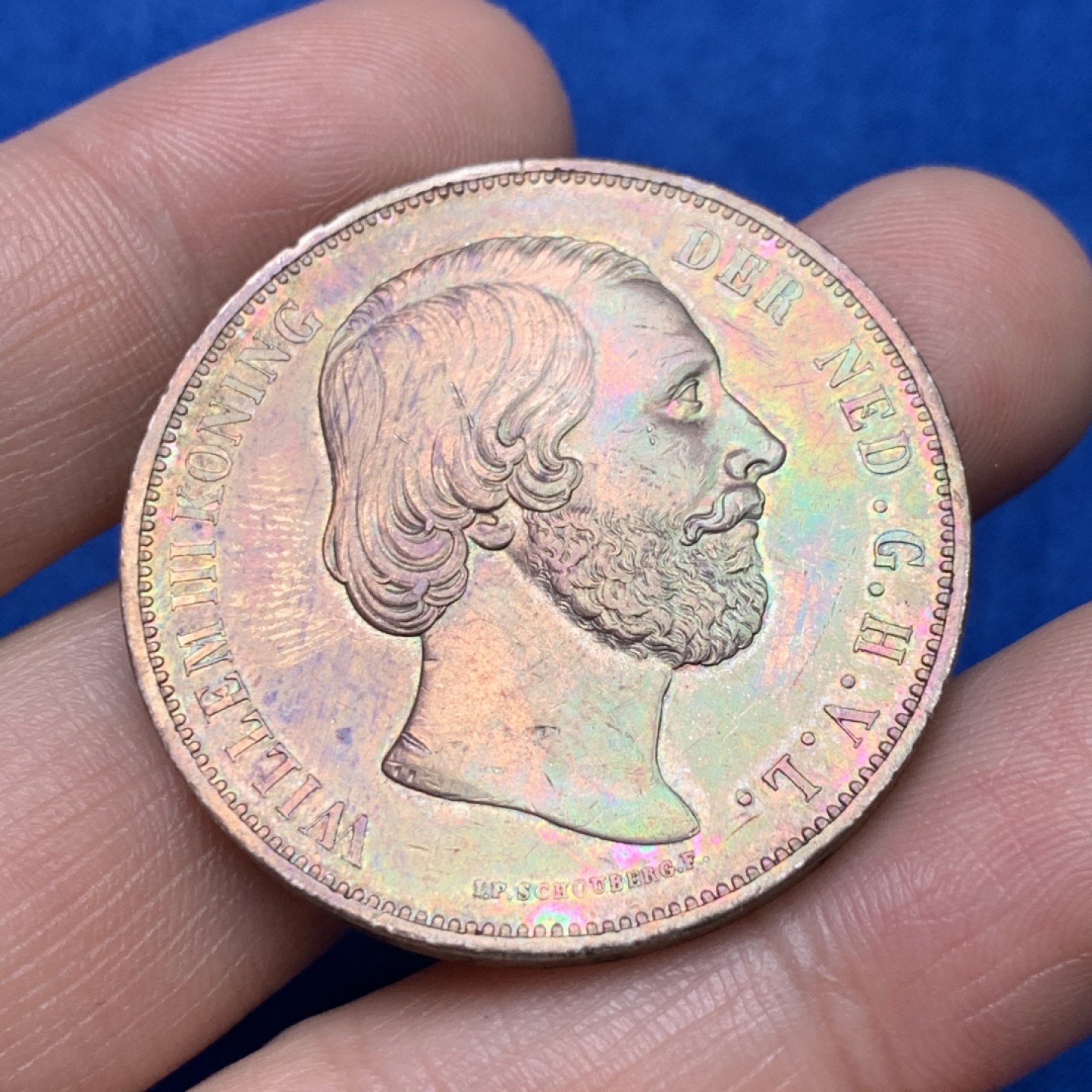 《竞宝斋》三少爷老婆本专场-第156场 (全场包邮) 荷兰1868年威廉三世国王头像2.5盾大银币，酱彩包浆，很漂亮