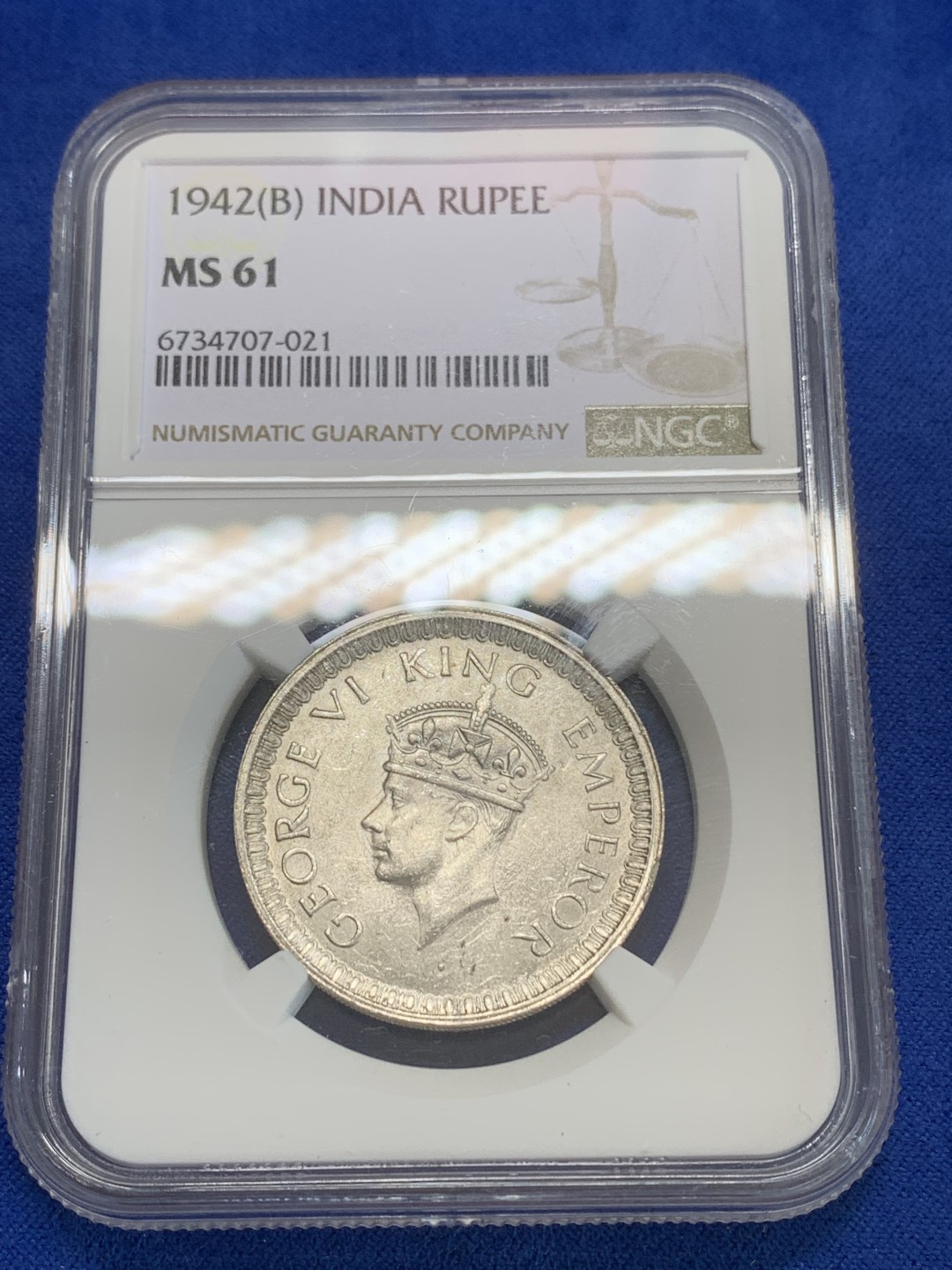 《竞宝斋》三少爷老婆本专场-第156场 (全场包邮) NGC MS61 英属印度1942年乔治六世国王头像1卢比银币