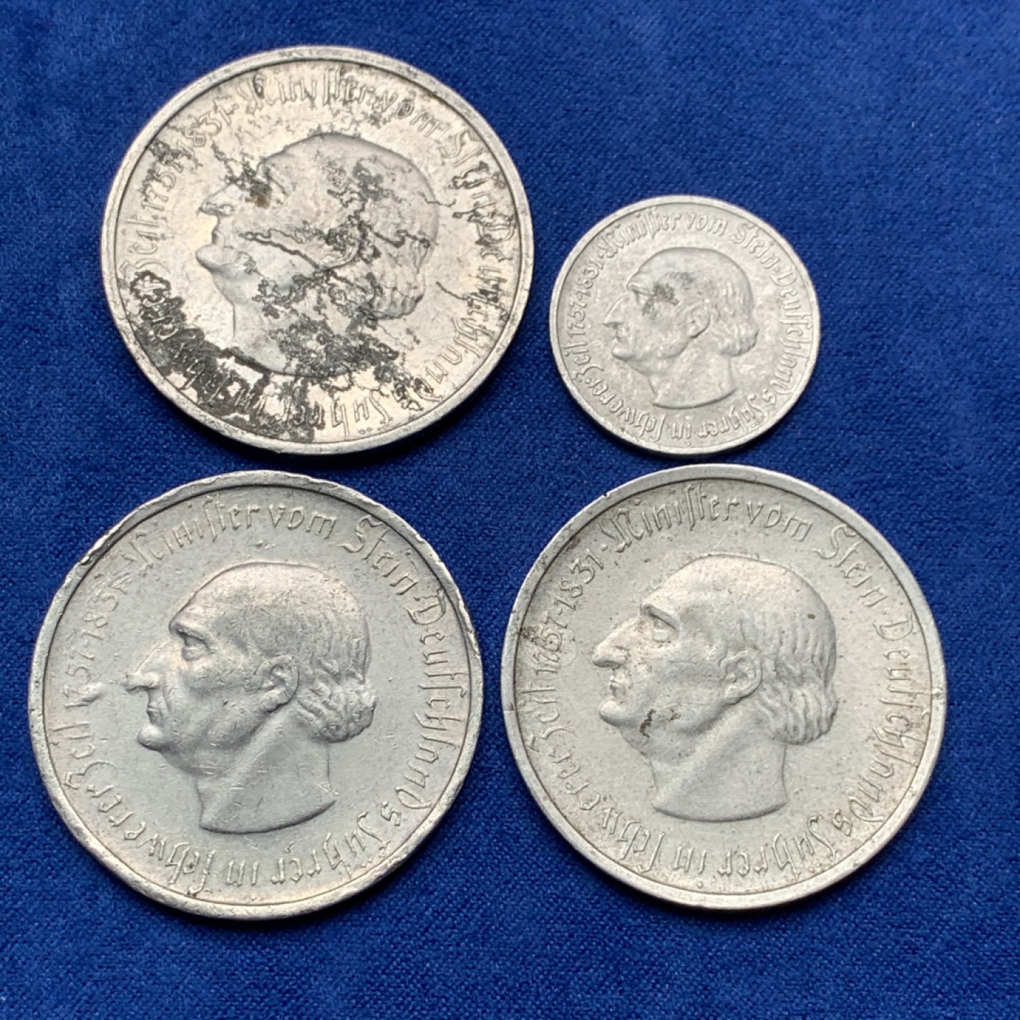 《竞宝斋》三少爷老婆本专场-第156场 (全场包邮) 德国威斯特伐利亚1921年50芬尼一枚，1923年5千万马克三枚大马币铝币