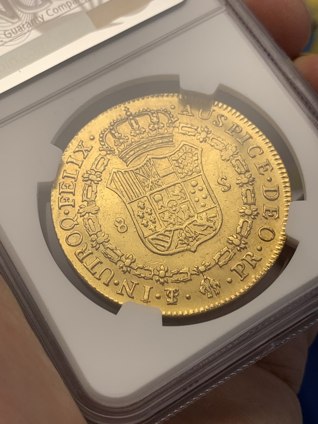 《竞宝斋》三少爷老婆本专场-第156场 (全场包邮) NGC AU 西属1786年 玻利维亚 卡洛斯三世 8埃斯库多金币大金币，难得的品种，打制不错，底板好 性价比之选