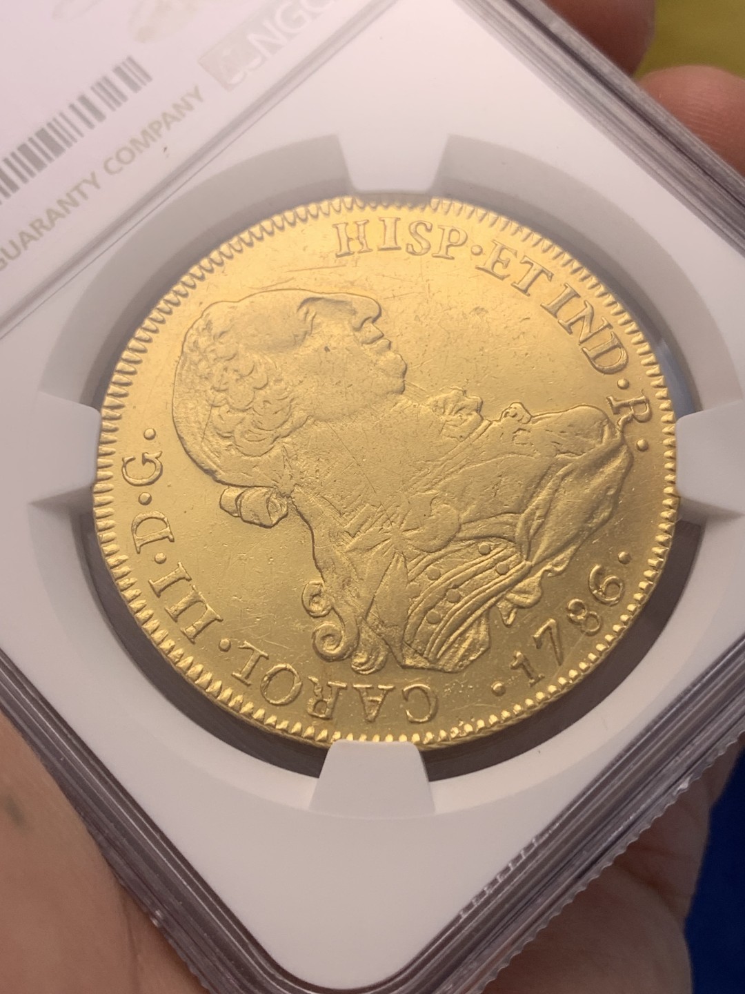 《竞宝斋》三少爷老婆本专场-第156场 (全场包邮) NGC AU 西属1786年 玻利维亚 卡洛斯三世 8埃斯库多金币大金币，难得的品种，打制不错，底板好 性价比之选