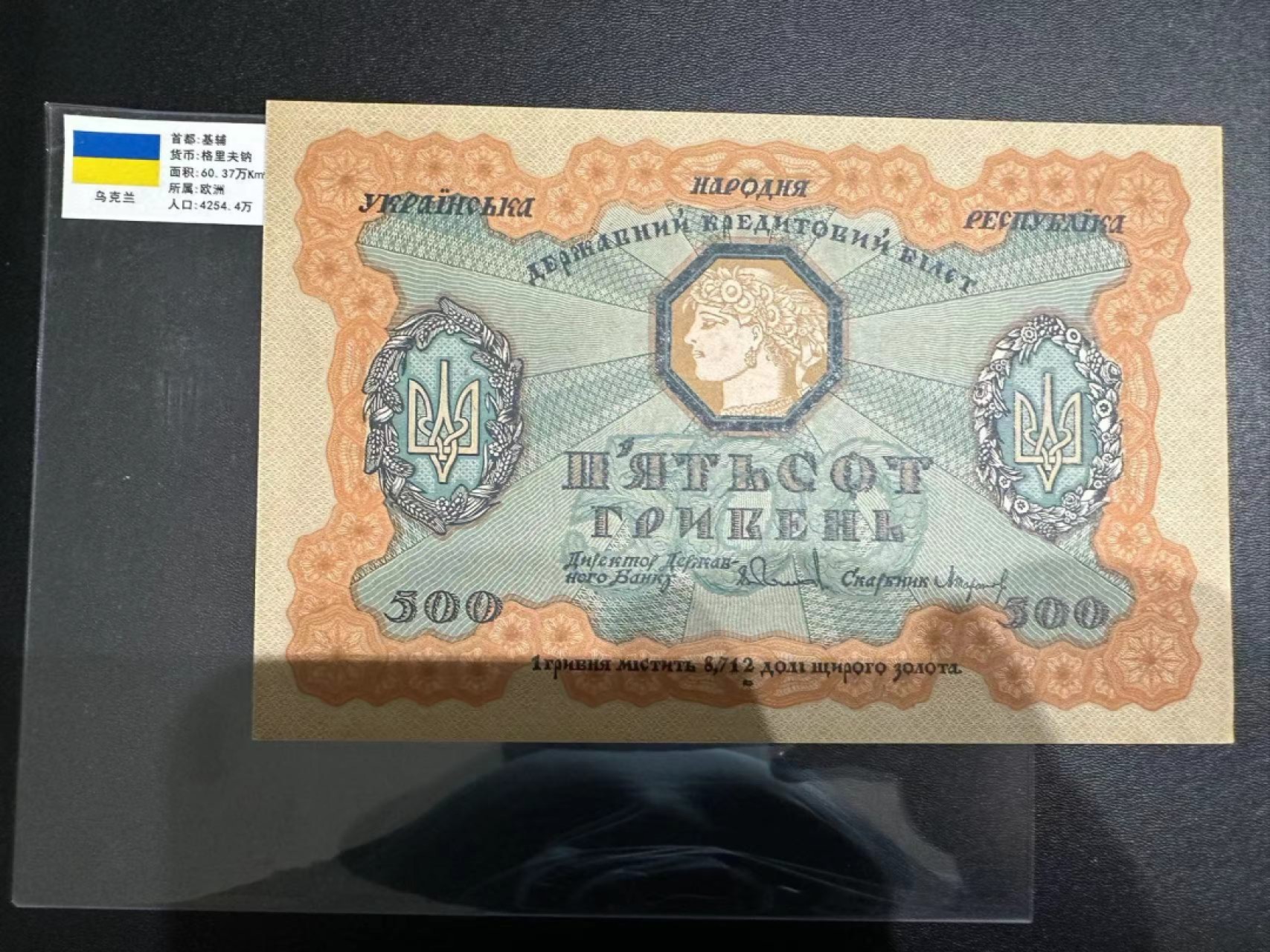 《外钞收藏家》第二百六十三期（连拍第一场） 乌克兰乌克兰1918年500格里夫纳 基本全新 少量潮