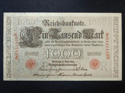 外国纸币💰🌞💰（拍卖）精品🔭专场🌟 - 德国1000马克 1910年 珍稀老版 大票幅（小折角）