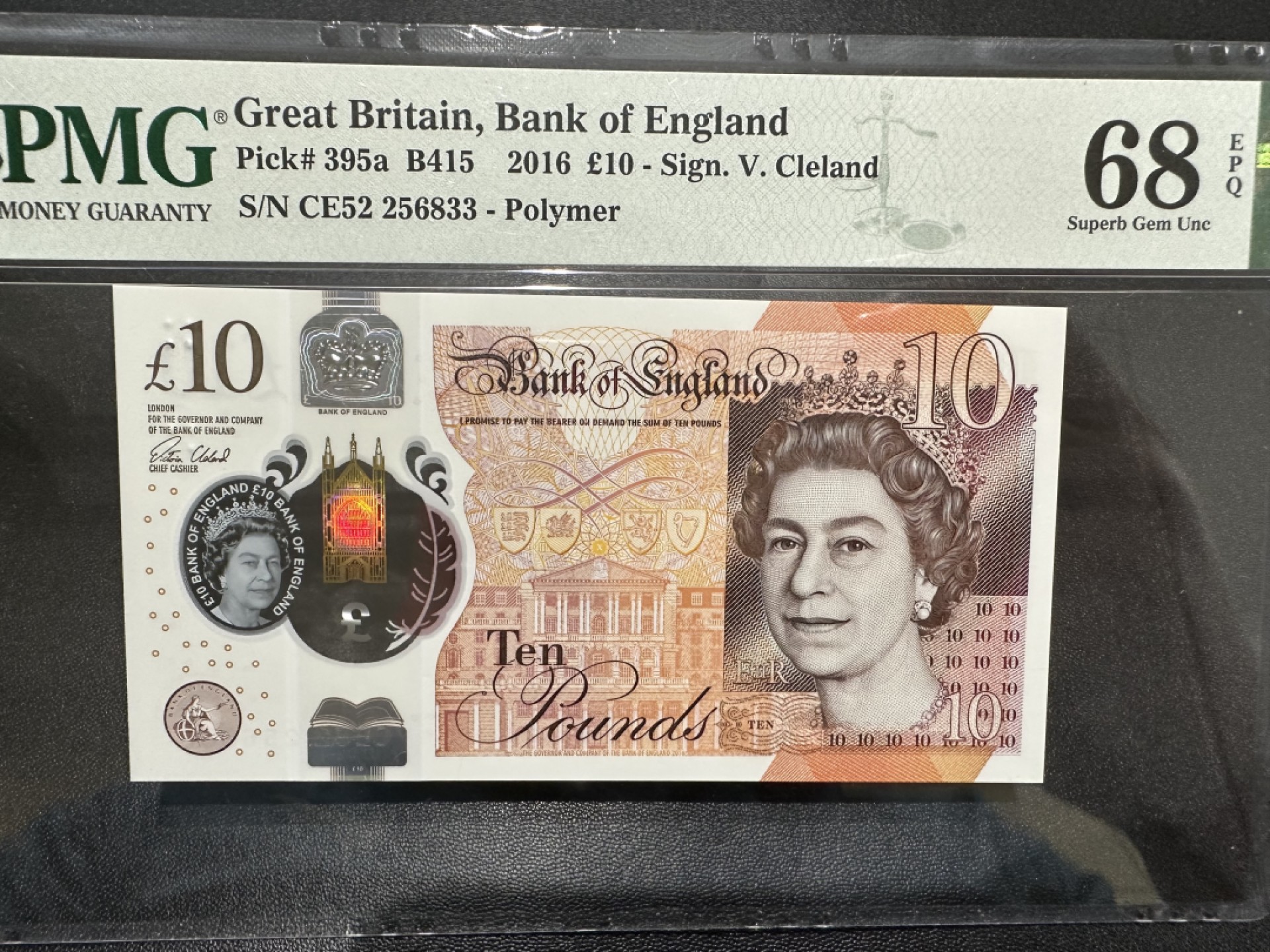 《外钞收藏家》第二百六十三期（连拍第一场） 2016年英国最新版塑料钞10镑 PMG68 无47