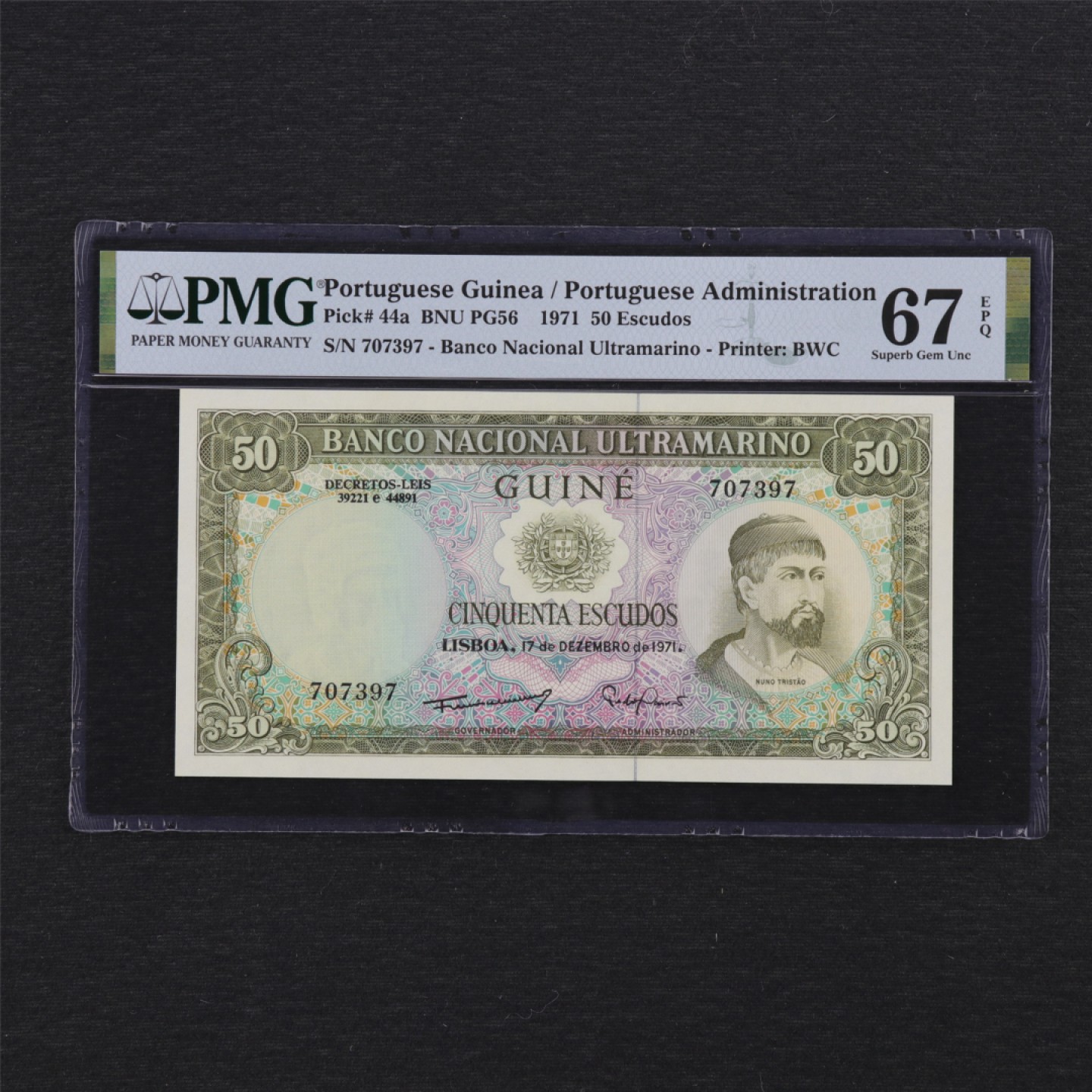 【亘邦集藏】第155期拍卖 1971年 葡属几内亚50埃斯库多 PMG 67EPQ 707397