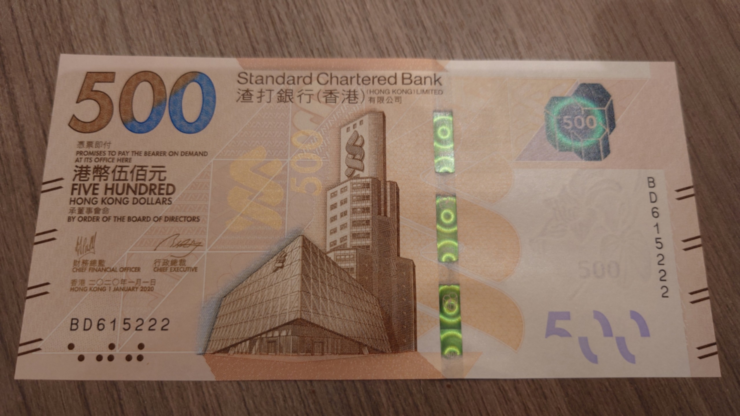 【更多好货继续登录】微拍第60期暨2023年第七期 新品裸币专场 2020年香港渣打银行500元 无47豹子号222全新绝品
