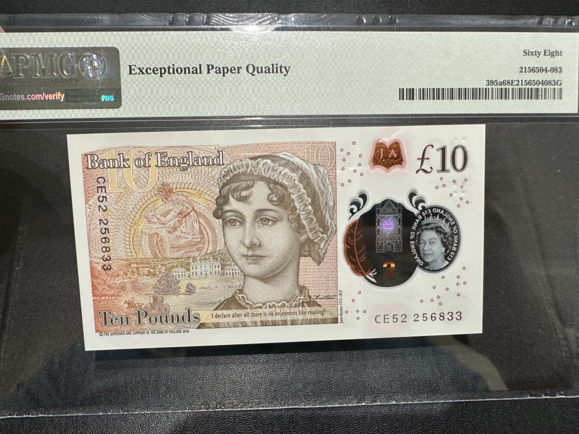 《外钞收藏家》第二百六十三期（连拍第一场） 2016年英国最新版塑料钞10镑 PMG68 无47