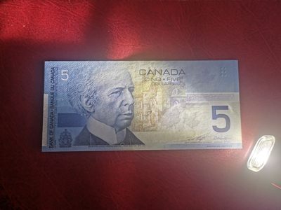 加拿大（稀有首发冠ANV）2001年 旅行版 5加元  P-62a 全新UNC 加拿大（稀有首发冠ANV）2001年 旅行版 5加元  P-62a 全新UNC