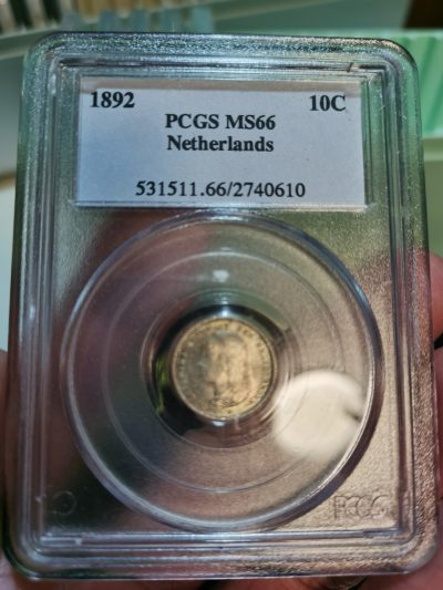 PCGS-MS66荷兰1892年威廉明娜女王萝莉头10分银币银萝莉
