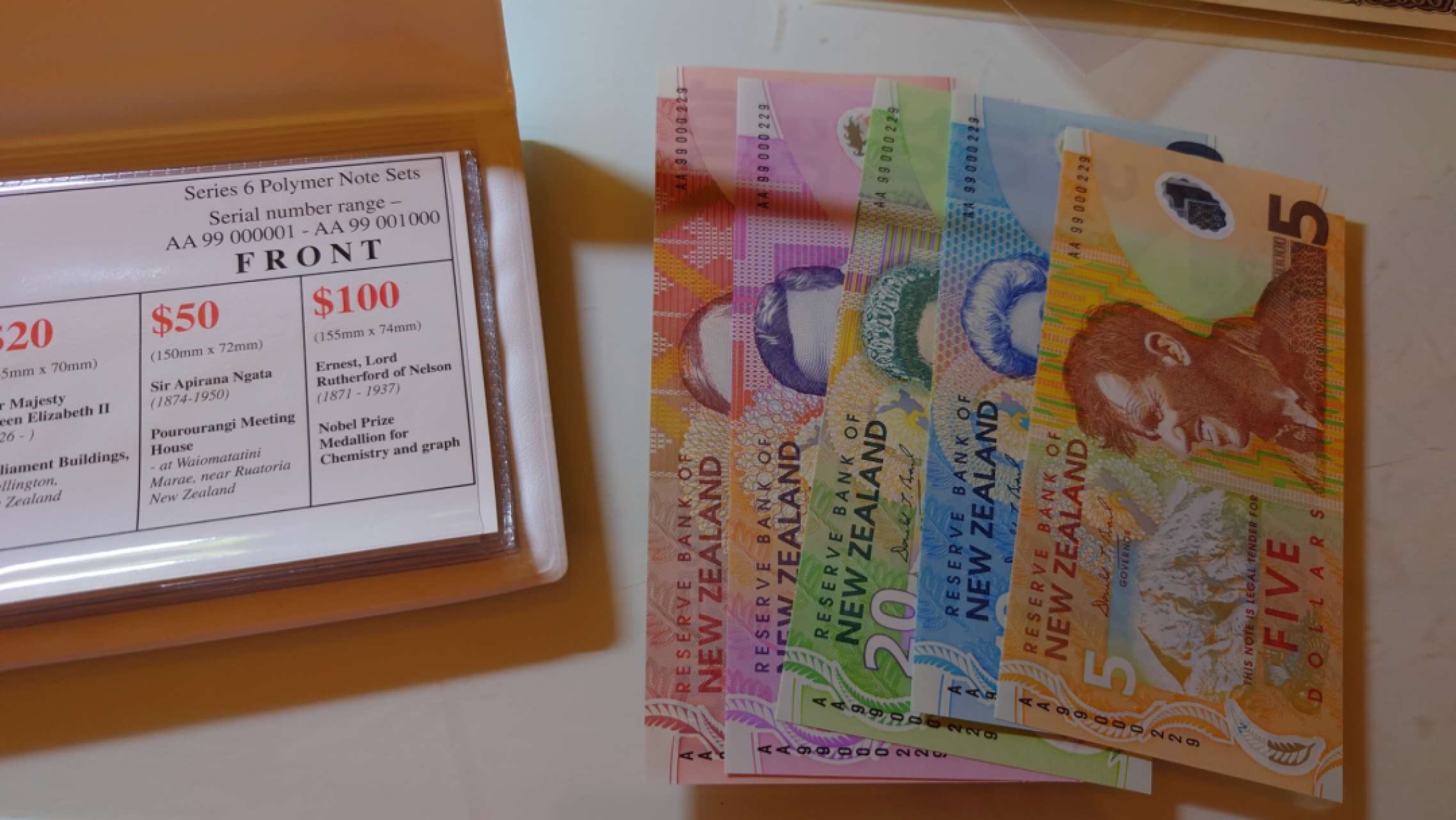 【更多好货继续登录】微拍第60期暨2023年第七期 新品裸币专场 1999年新西兰5-10-20-50-100塑料钞 首发AA全同号原装册全新绝品