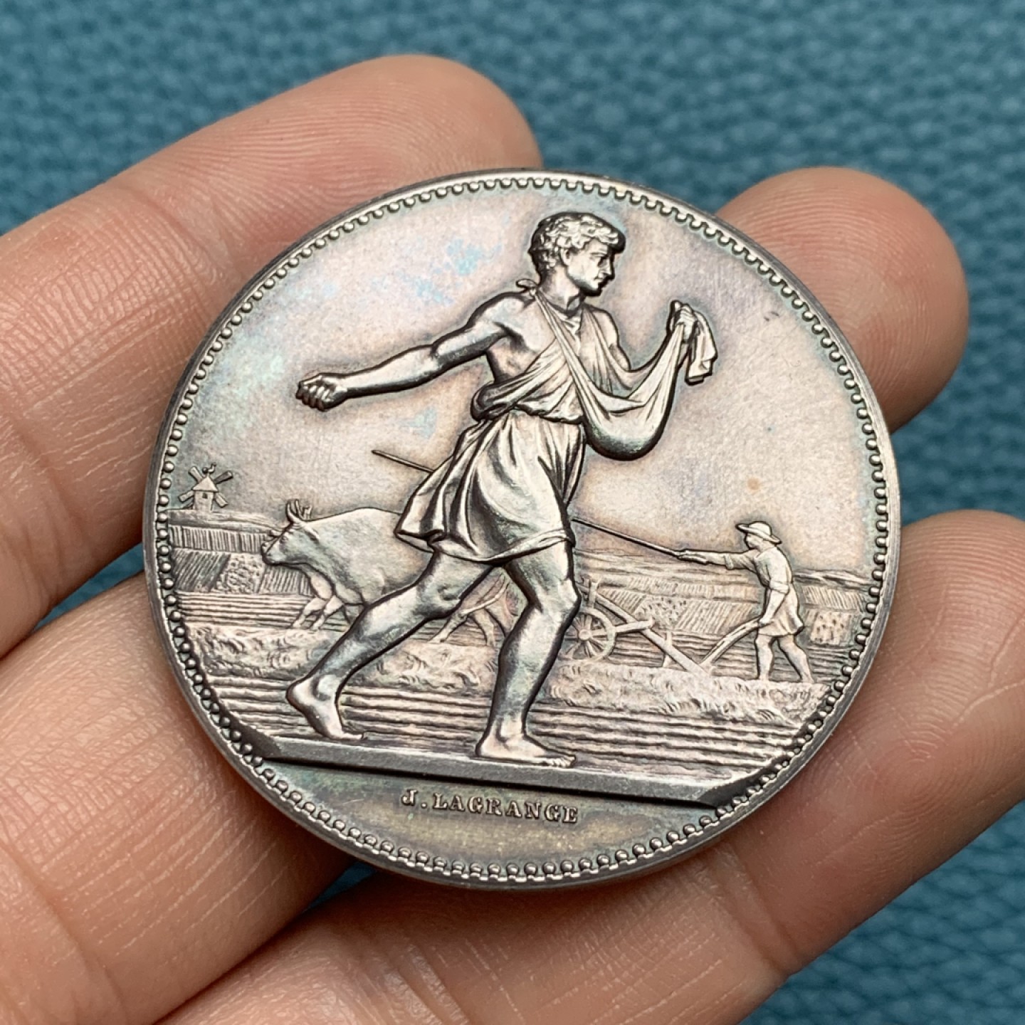 《竞宝斋》第157场-法国八角与章 专场！周日，周一，周四 3场 (全场包邮) 法国银质，农业协会，《播种》，36.93g，41.2mm，丰饶角边铭，春种一粒粟