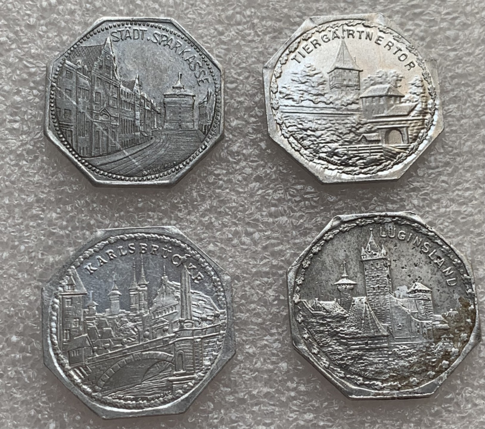 瓶子🏺第88期拍卖会 德国1920年纽伦堡电车币代用币20芬尼铝币4枚（10）