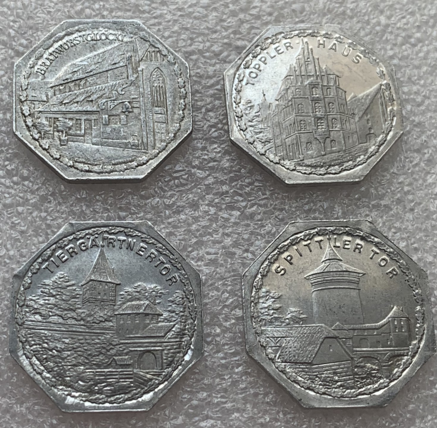 瓶子🏺第88期拍卖会 德国1920年纽伦堡电车币代用币20芬尼铝币4枚（9）