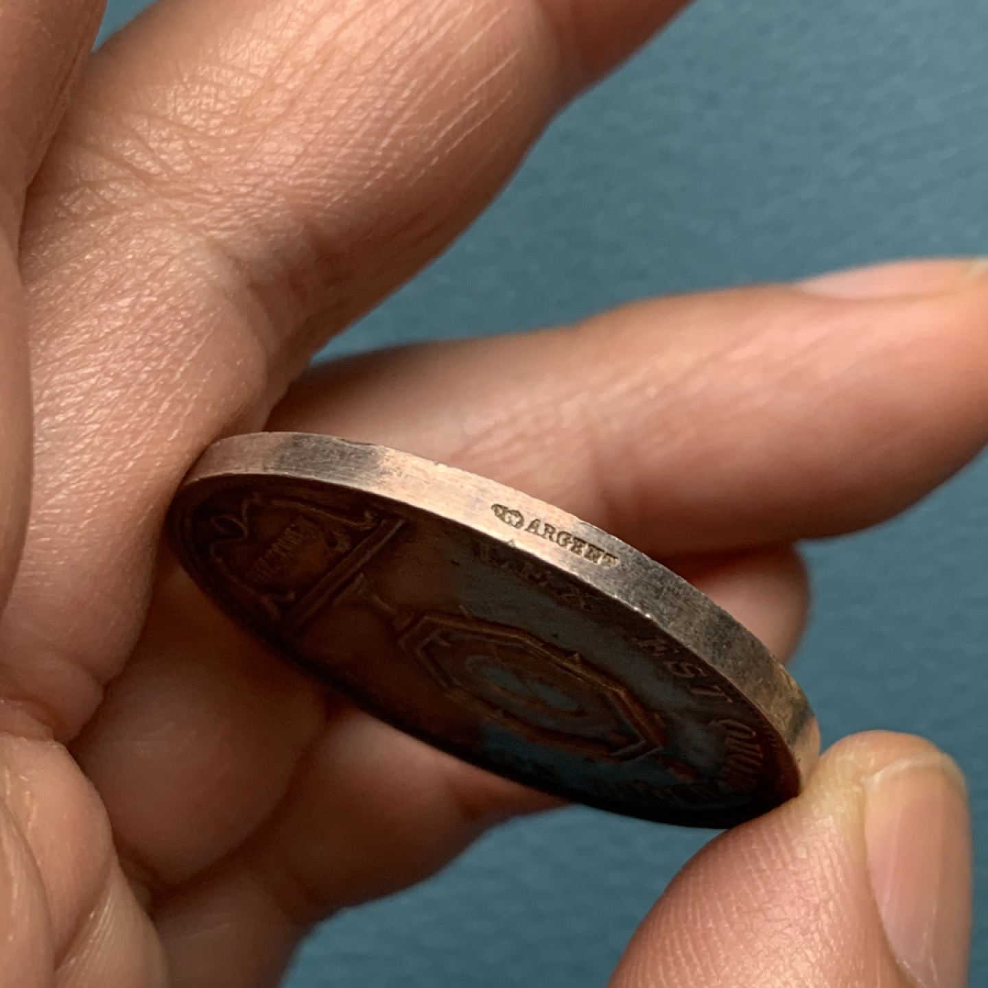 《竞宝斋》第157场-法国八角与章 专场！周日，周一，周四 3场 (全场包邮) 法国银质代币，圣埃蒂安公证人，16.29g，33.2mm，丰饶角