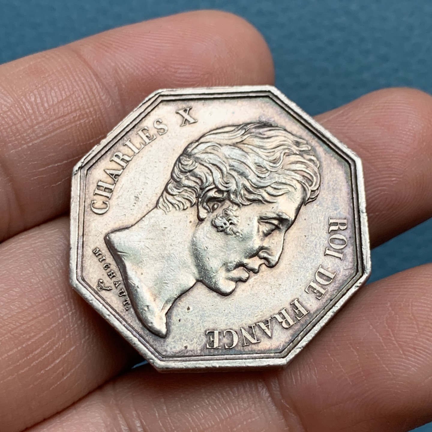 《竞宝斋》第157场-法国八角与章 专场！周日，周一，周四 3场 (全场包邮) 法国八角银质代币，巴黎公证人，正面路易十八之弟查理十世，17.19g，32.6mm，1832之前无边铭