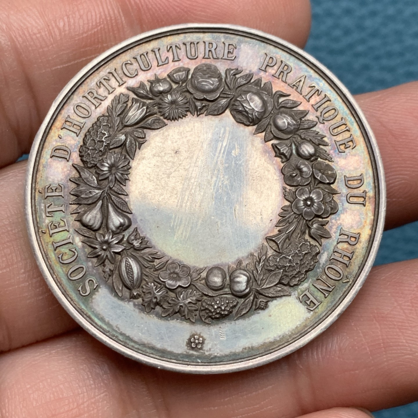 《竞宝斋》第157场-法国八角与章 专场！周日，周一，周四 3场 (全场包邮) 法国银章，园艺协会，37.74g，41.2mm，蜜蜂边铭，老包浆