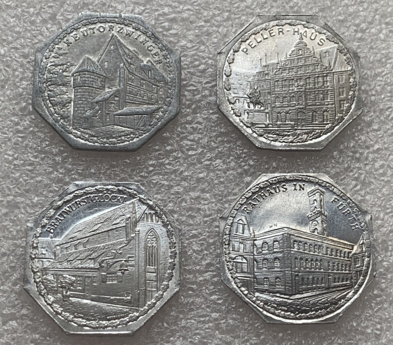 瓶子🏺第88期拍卖会 德国1920年纽伦堡电车币代用币20芬尼铝币4枚（12）