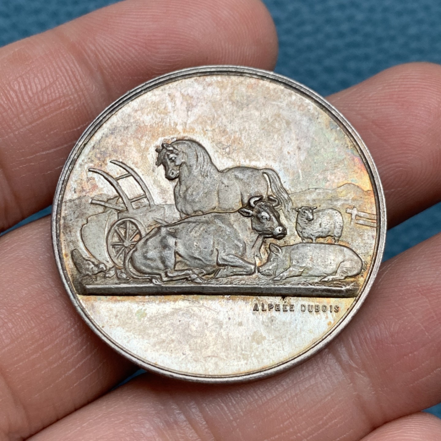 《竞宝斋》第157场-法国八角与章 专场！周日，周一，周四 3场 (全场包邮) 法国银章，农业援助联合会，21.7g，36.2mm，丰饶角边铭，金黄色包浆