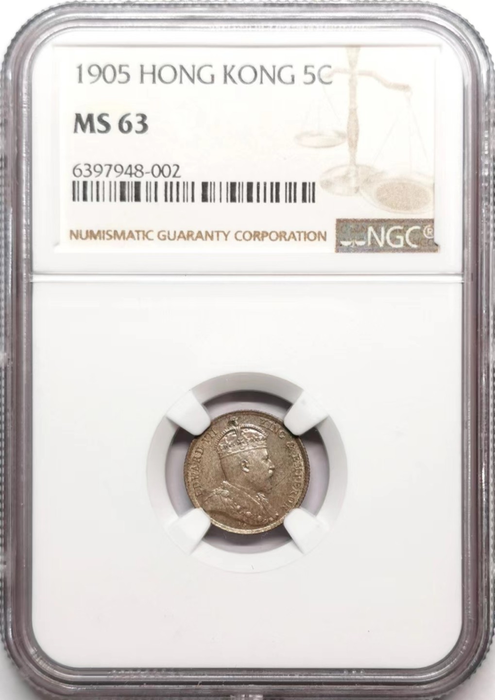 凡希社世界钱币微拍第二百三十六期 1905香港爱七五仙银毫NGC-MS63