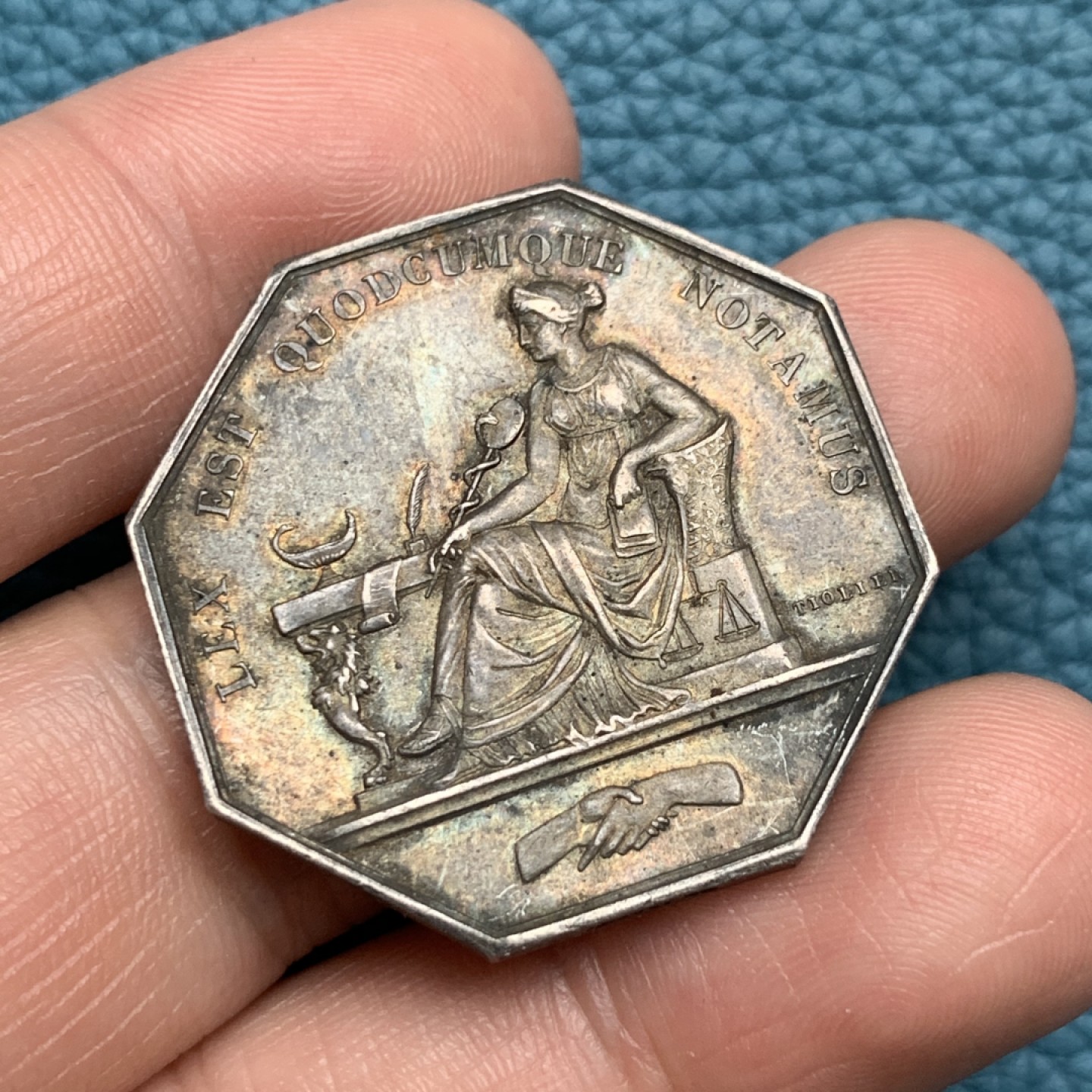 《竞宝斋》第157场-法国八角与章 专场！周日，周一，周四 3场 (全场包邮) 法国八角银质代币，波尔多地区公证人，18.9g，33.5mm，丰饶角边铭