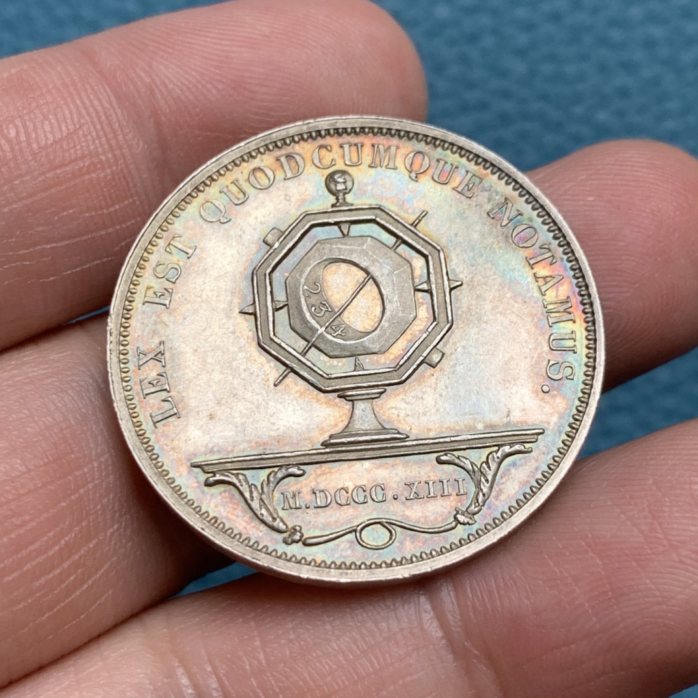 《竞宝斋》第157场-法国八角与章 专场！周日，周一，周四 3场 (全场包邮) 法国银质代币，圣埃蒂安公证人，16.29g，33.2mm，丰饶角