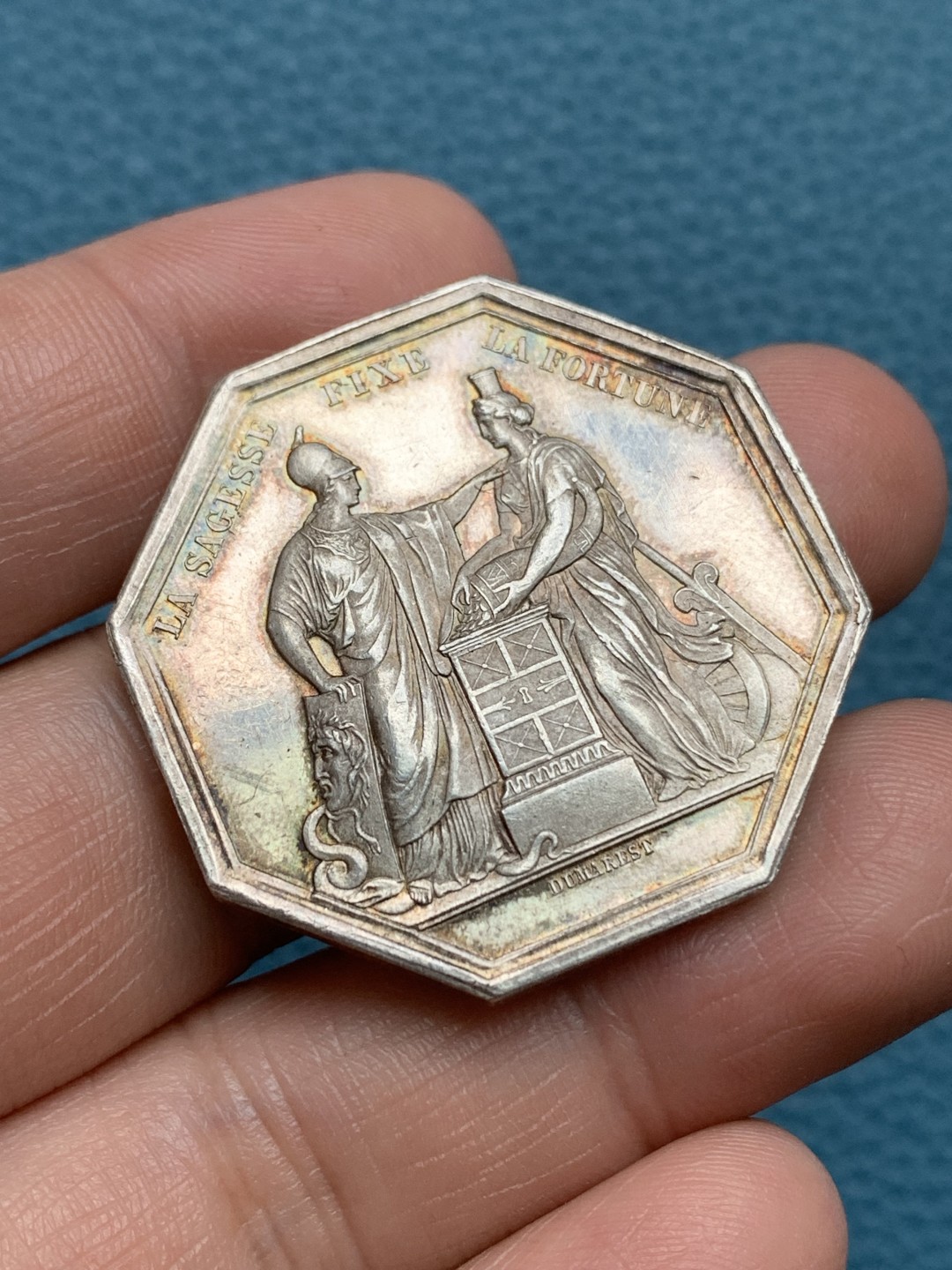 《竞宝斋》第157场-法国八角与章 专场！周日，周一，周四 3场 (全场包邮) 法国八角银质代币，法兰西银行，24.84g，36.7mm，蜜蜂边铭，正面铭文：智慧决定财富